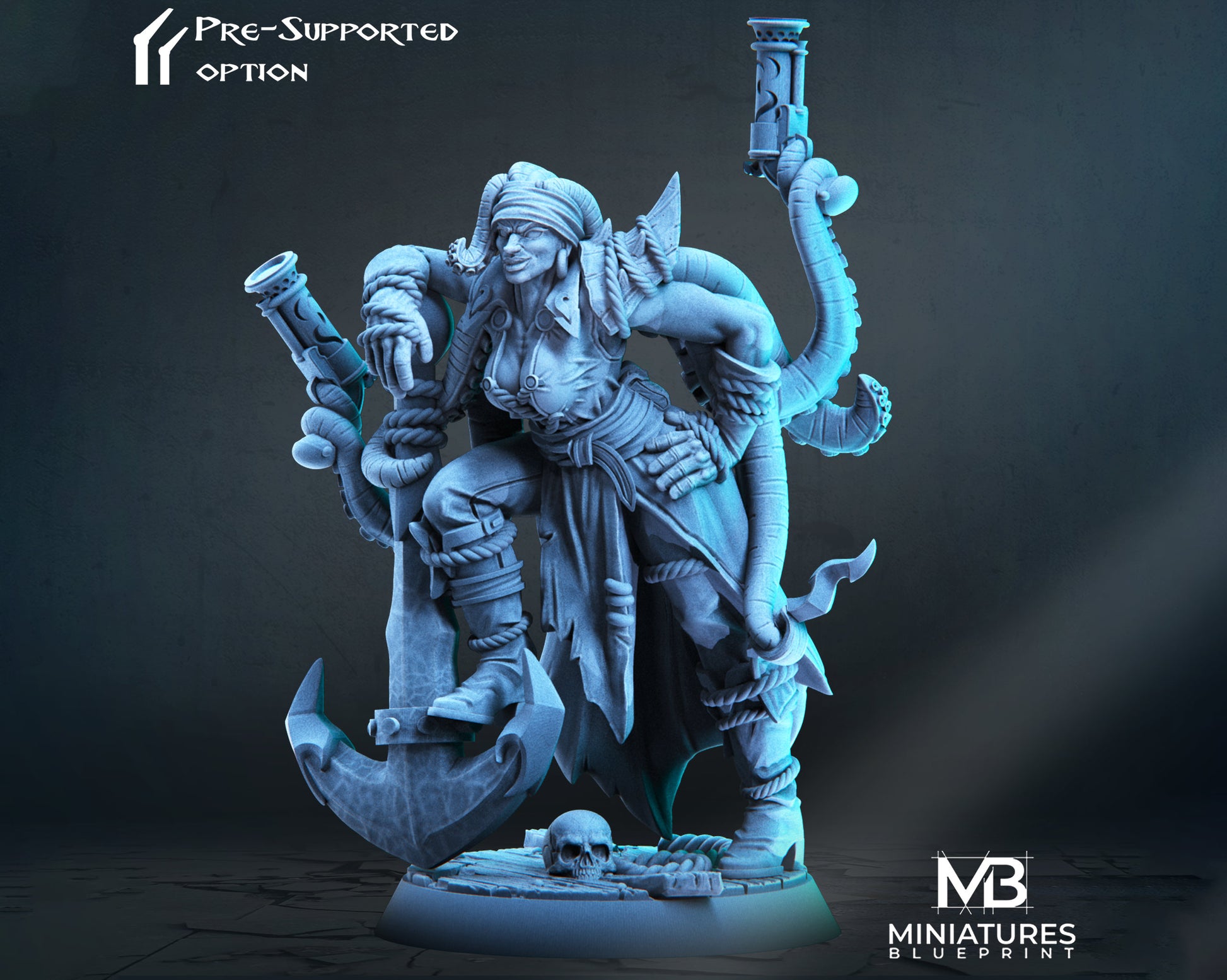 Female Octopus Pirate Miniature | Tabletop RPG Miniature | Miniatures Blueprint | Roleplaying 3D Printed Fantasy Mini - 3DPrintDen