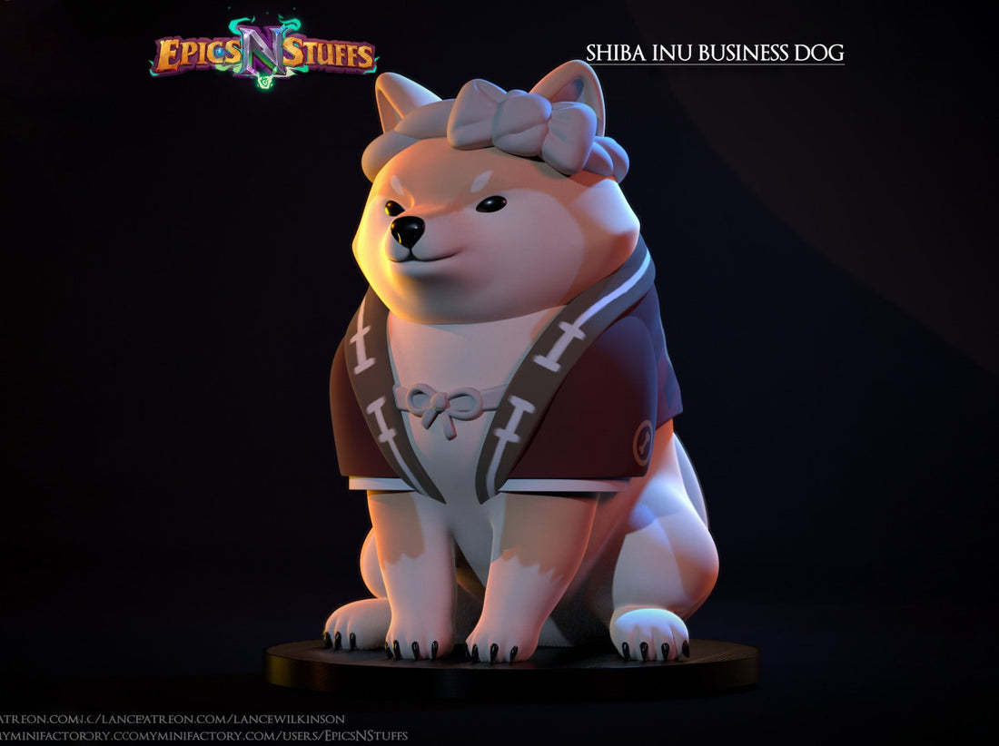 Shiba Inu Business Dog Miniature | Tabletop RPG Miniature | Epic 'N' Stuff | Roleplaying 3D Printed Fantasy Mini - 3DPrintDen