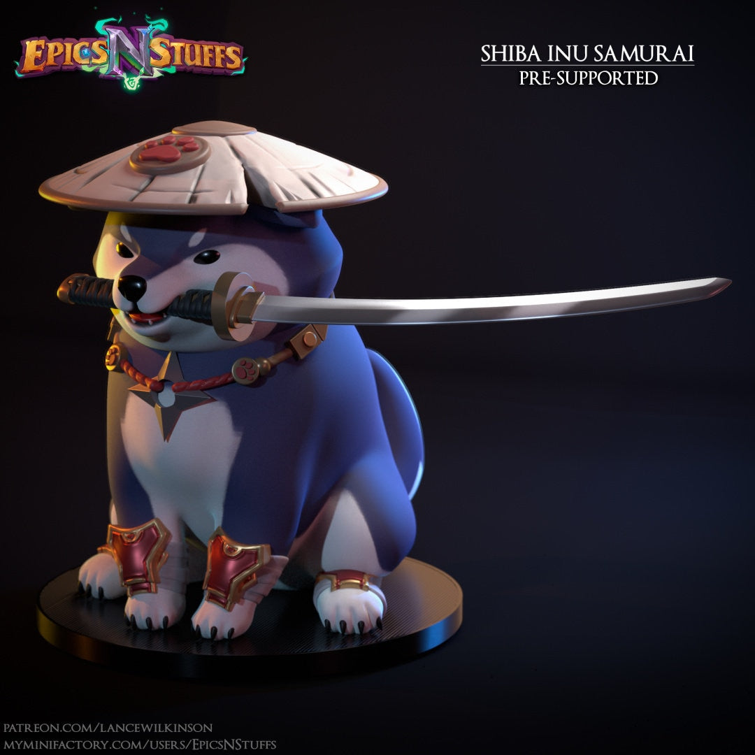 Shiba Inu Samurai Miniature | Tabletop RPG Miniature | Epic 'N' Stuff | Roleplaying 3D Printed Fantasy Mini - 3DPrintDen