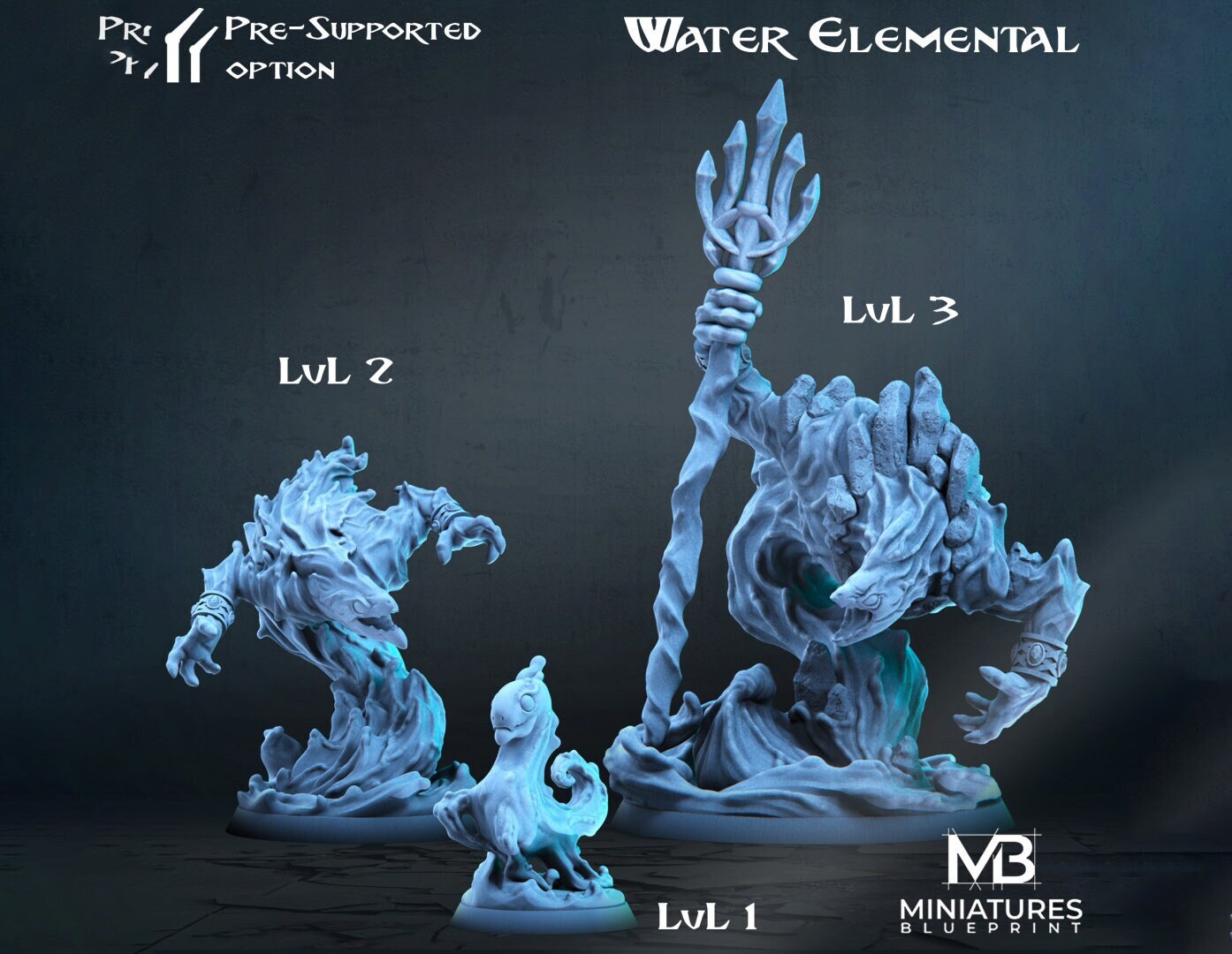 Water Elemental Miniature | Tabletop RPG Miniature | Miniatures Blueprint | Roleplaying 3D Printed Fantasy Mini - 3DPrintDen