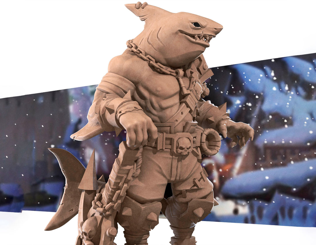 Sharkman Bandit Miniature | Tabletop RPG Miniature | Bite the Bullet | Roleplaying 3D Printed Fantasy Mini - 3DPrintDen