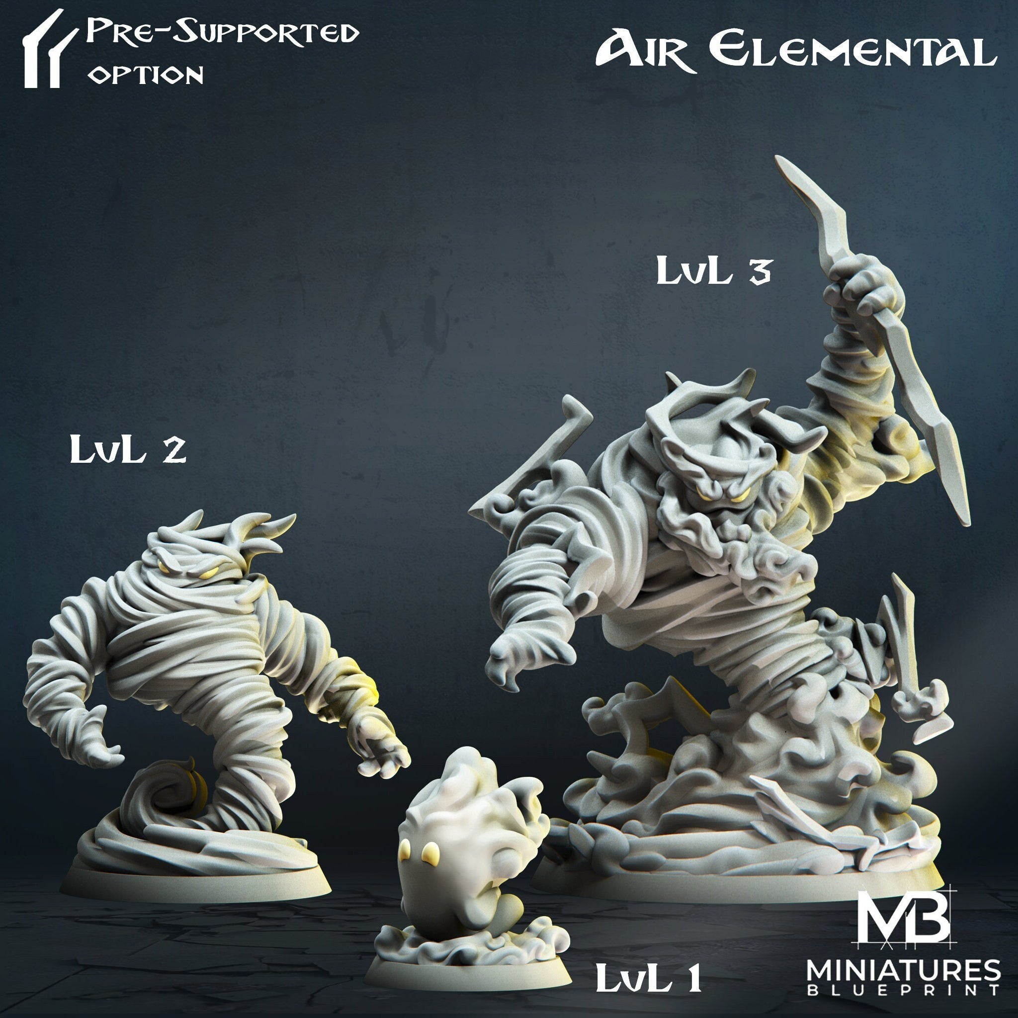 Air Elemental Miniature | Tabletop RPG Miniature | Miniatures Blueprint | Roleplaying 3D Printed Fantasy Mini - 3DPrintDen