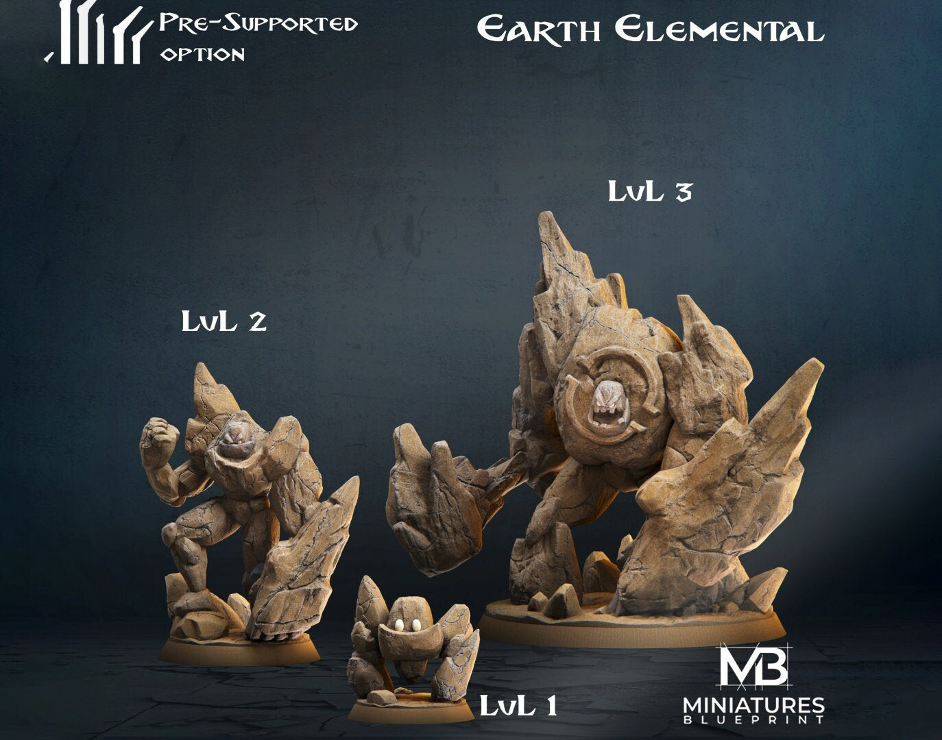 Earth Elemental Miniature | Tabletop RPG Miniature | Miniatures Blueprint | Roleplaying 3D Printed Fantasy Mini - 3DPrintDen