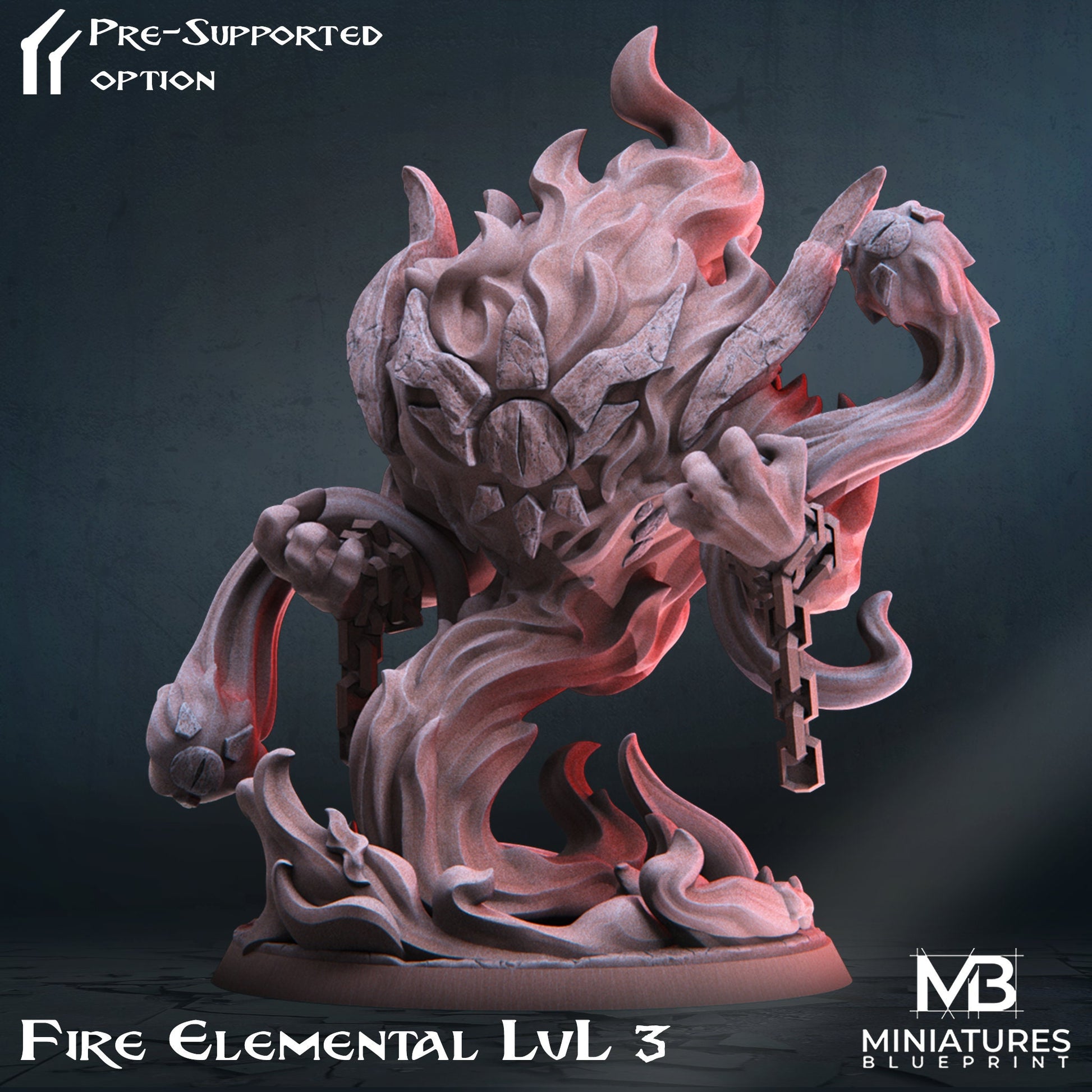 Fire Elemental Miniature | Tabletop RPG Miniature | Miniatures Blueprint | Roleplaying 3D Printed Fantasy Mini - 3DPrintDen