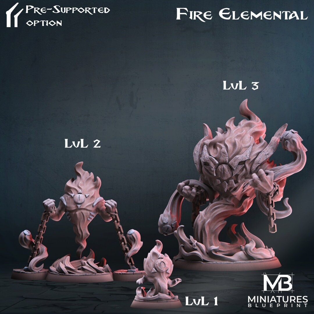 Fire Elemental Miniature | Tabletop RPG Miniature | Miniatures Blueprint | Roleplaying 3D Printed Fantasy Mini - 3DPrintDen