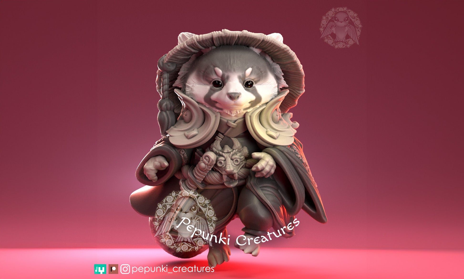 Red Panda Samurai Miniature | Tabletop RPG Miniature | Pepunki Creatures | Roleplaying 3D Printed Fantasy Mini - 3DPrintDen