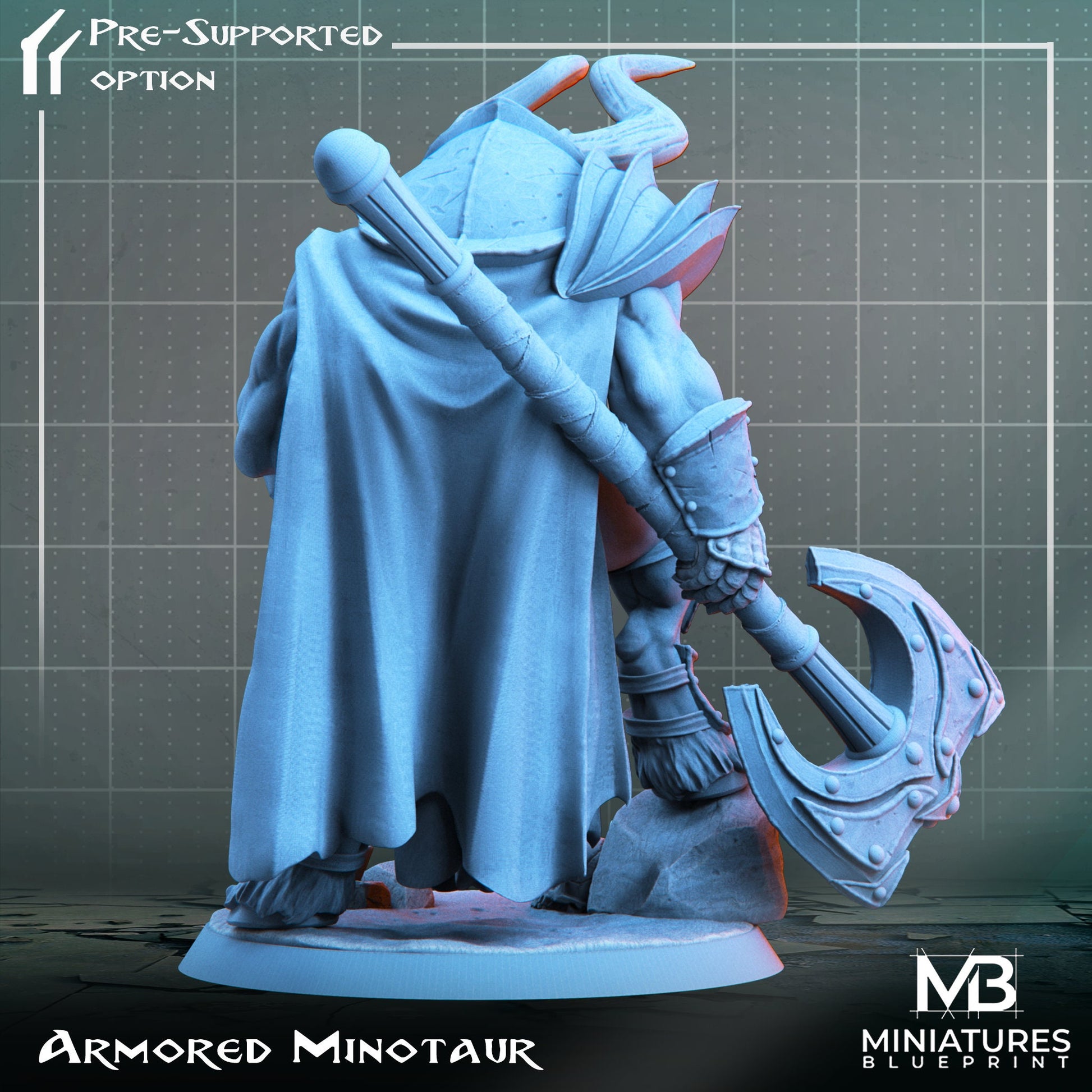 Armoured Minotaur Miniature | Tabletop RPG Miniature | Miniatures Blueprint | Roleplaying 3D Printed Fantasy Mini - 3DPrintDen