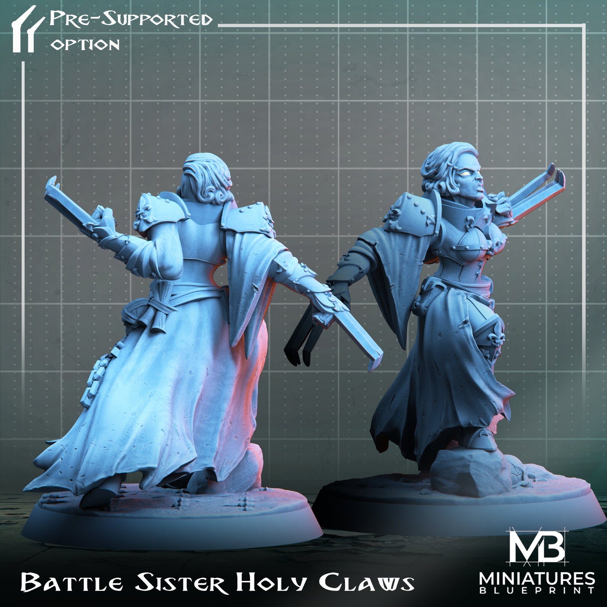 Battle Sister Miniature | Tabletop RPG Miniature | Miniatures Blueprint | Roleplaying 3D Printed Fantasy Mini - 3DPrintDen