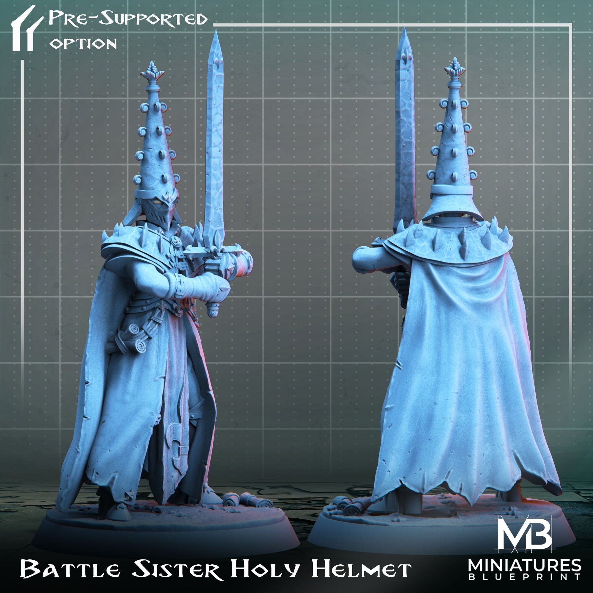 Battle Sister Miniature | Tabletop RPG Miniature | Miniatures Blueprint | Roleplaying 3D Printed Fantasy Mini - 3DPrintDen