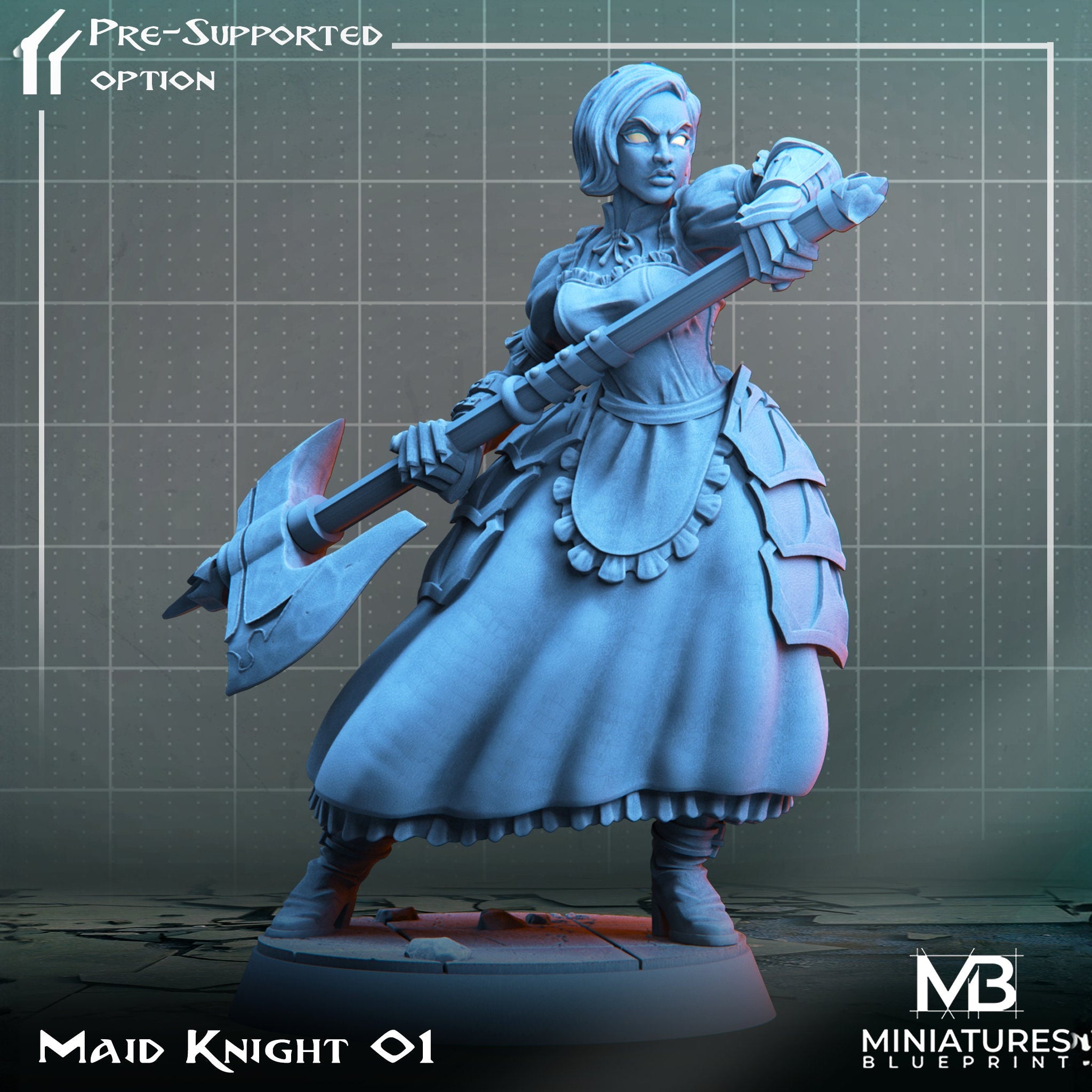 Maid Knight Miniature | Tabletop RPG Miniature | Miniatures Blueprint | Roleplaying 3D Printed Fantasy Mini - 3DPrintDen