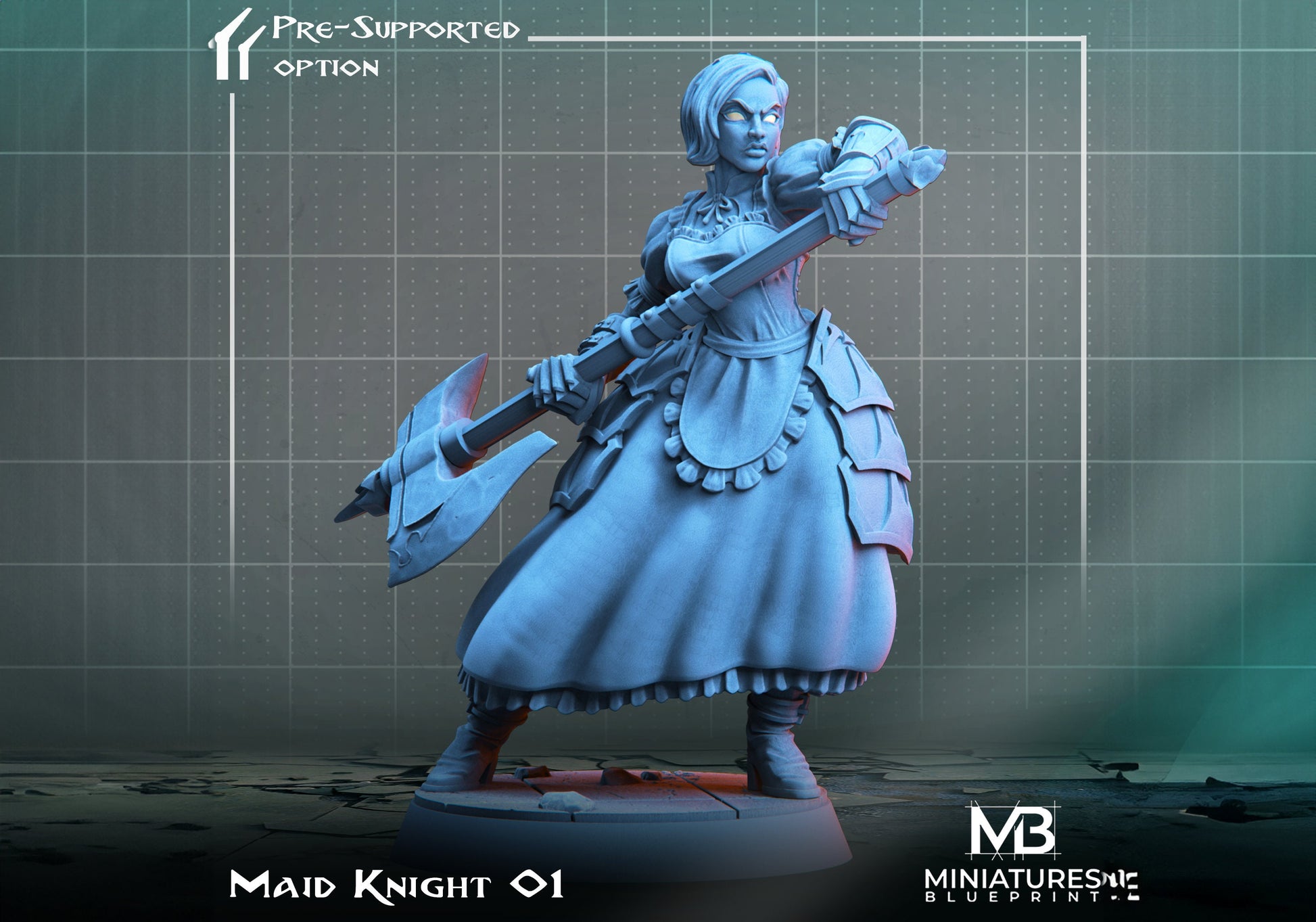 Maid Knight Miniature | Tabletop RPG Miniature | Miniatures Blueprint | Roleplaying 3D Printed Fantasy Mini - 3DPrintDen