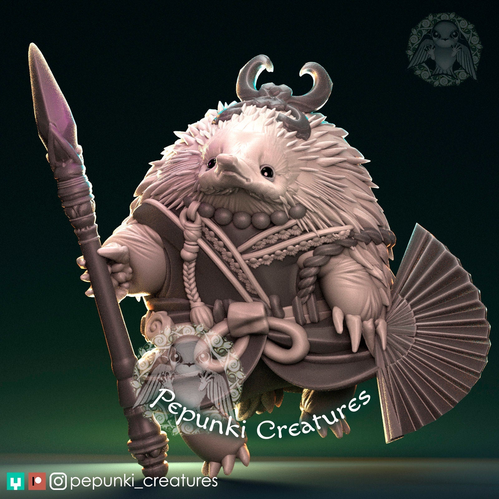 Echidna Spearman Miniature | Tabletop RPG Miniature | Pepunki Creatures | Roleplaying 3D Printed Fantasy Mini - 3DPrintDen