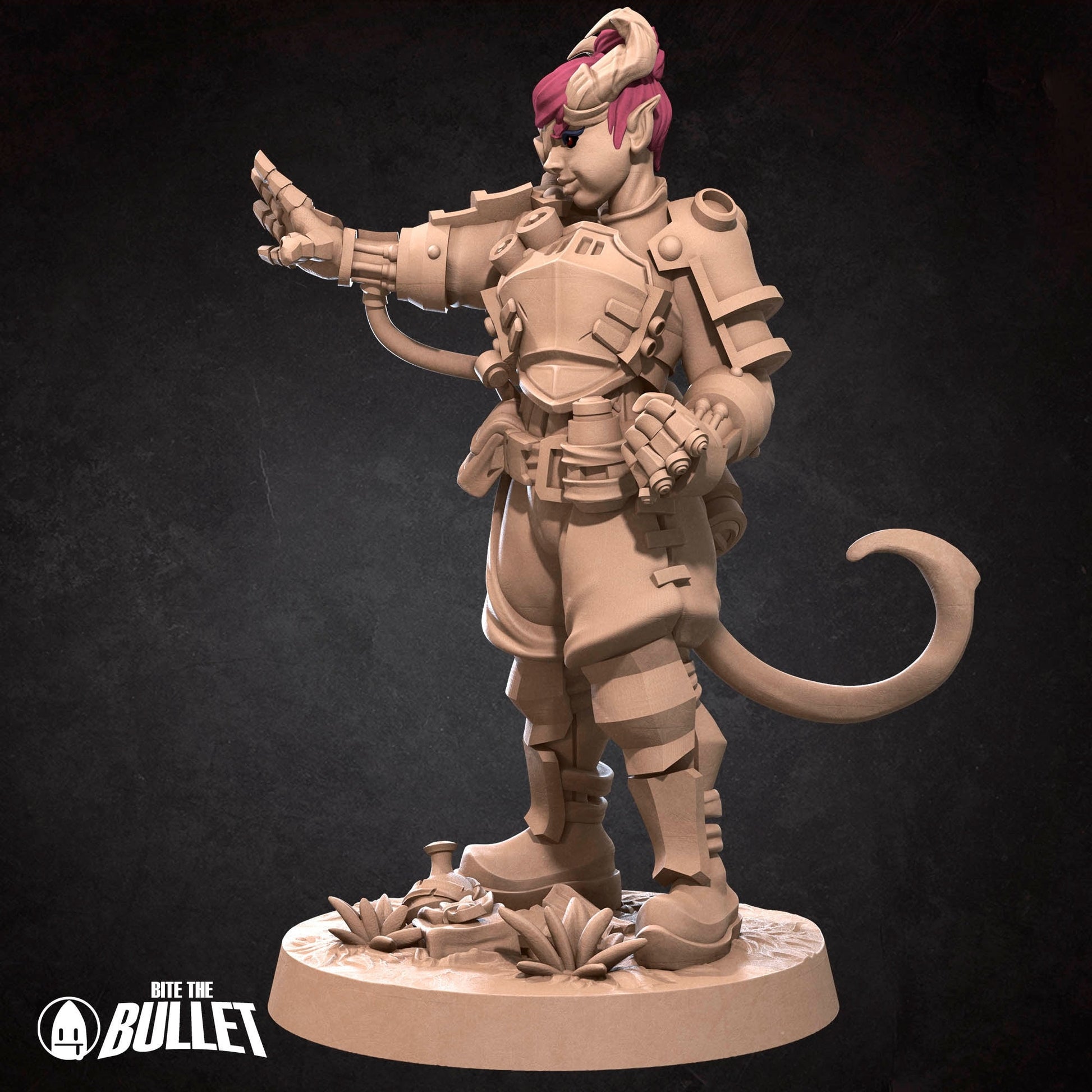 Female Tiefling Artificer Miniature | Tabletop RPG Miniature | Bite the Bullet | Roleplaying 3D Printed Fantasy Mini - 3DPrintDen