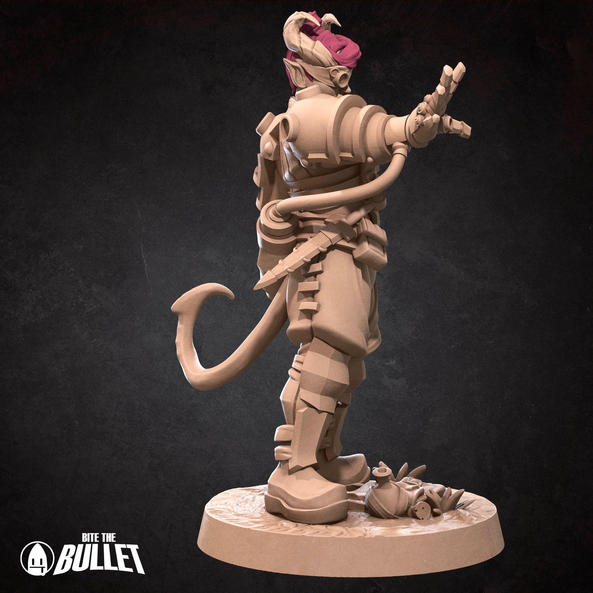 Female Tiefling Artificer Miniature | Tabletop RPG Miniature | Bite the Bullet | Roleplaying 3D Printed Fantasy Mini - 3DPrintDen