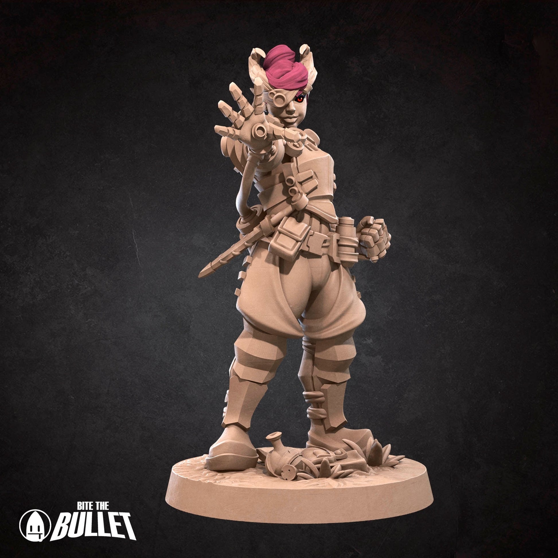 Female Tiefling Artificer Miniature | Tabletop RPG Miniature | Bite the Bullet | Roleplaying 3D Printed Fantasy Mini - 3DPrintDen