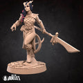 Female Tiefling Fighter Miniature | Tabletop RPG Miniature | Bite the Bullet | Roleplaying 3D Printed Fantasy Mini - 3DPrintDen