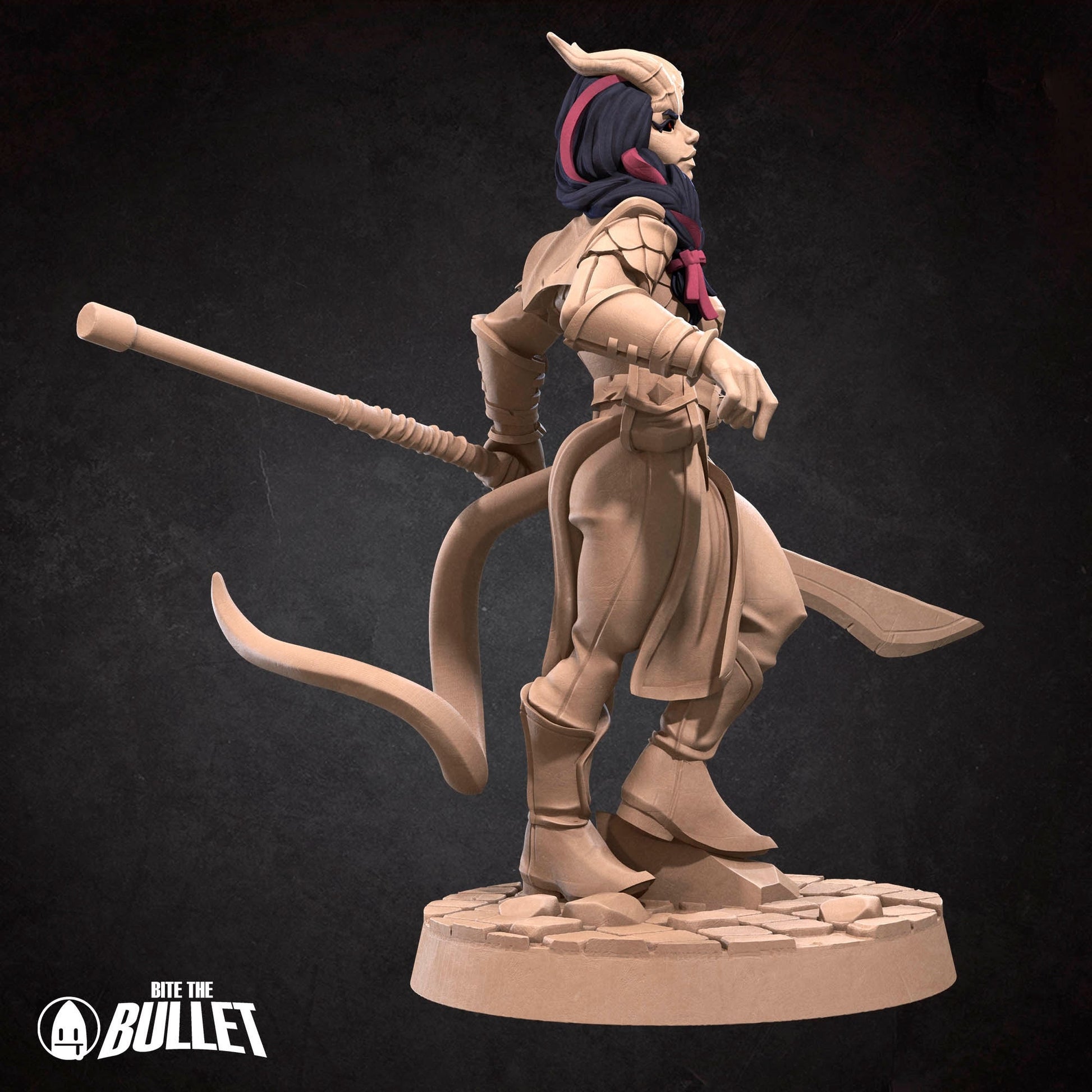 Female Tiefling Fighter Miniature | Tabletop RPG Miniature | Bite the Bullet | Roleplaying 3D Printed Fantasy Mini - 3DPrintDen