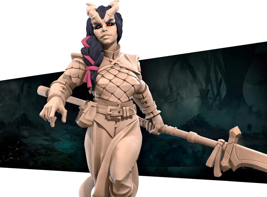 Female Tiefling Fighter Miniature | Tabletop RPG Miniature | Bite the Bullet | Roleplaying 3D Printed Fantasy Mini - 3DPrintDen