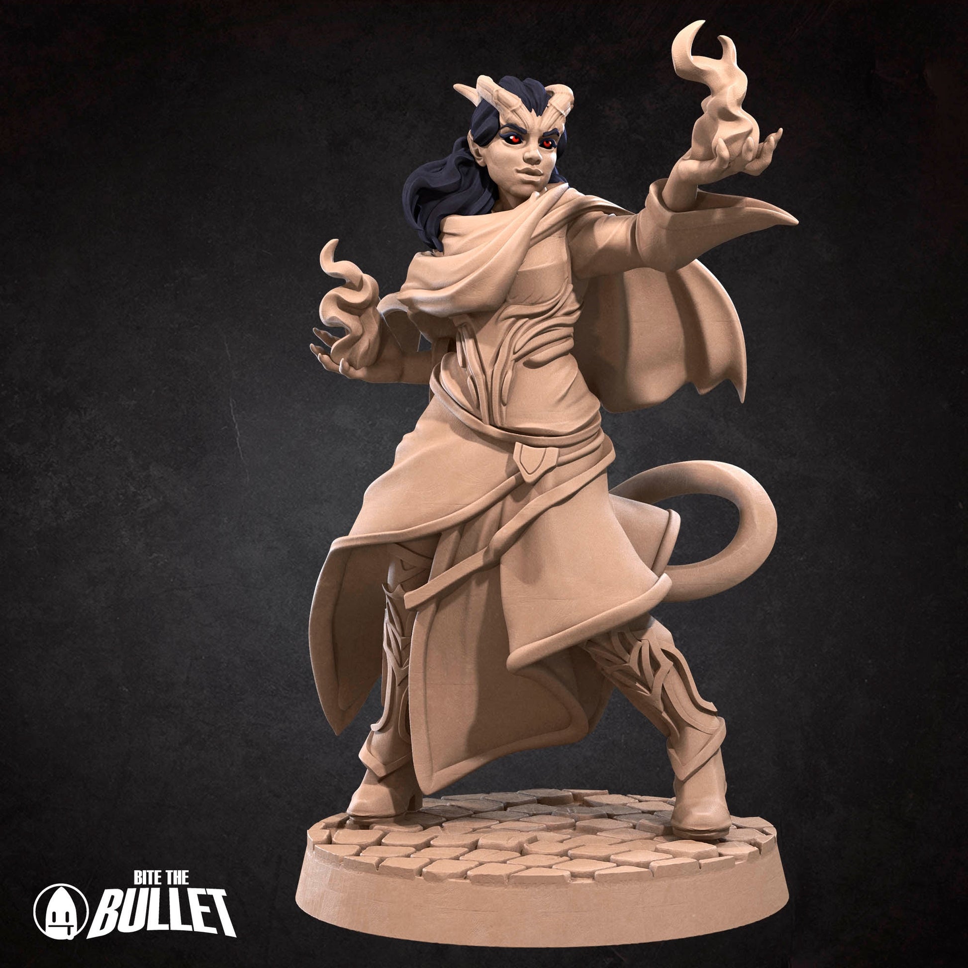 Tiefling Sorceress Miniature | Tabletop RPG Miniature | Bite the Bullet | Roleplaying 3D Printed Fantasy Mini - 3DPrintDen