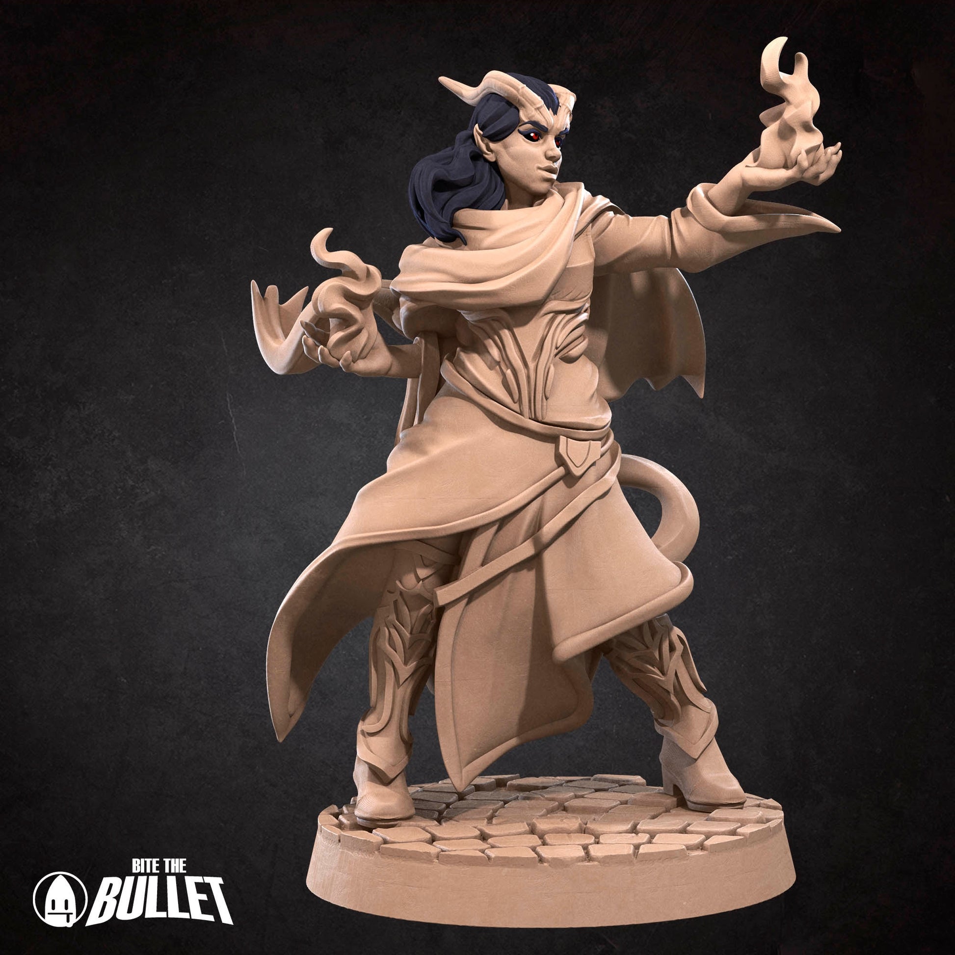 Tiefling Sorceress Miniature | Tabletop RPG Miniature | Bite the Bullet | Roleplaying 3D Printed Fantasy Mini - 3DPrintDen