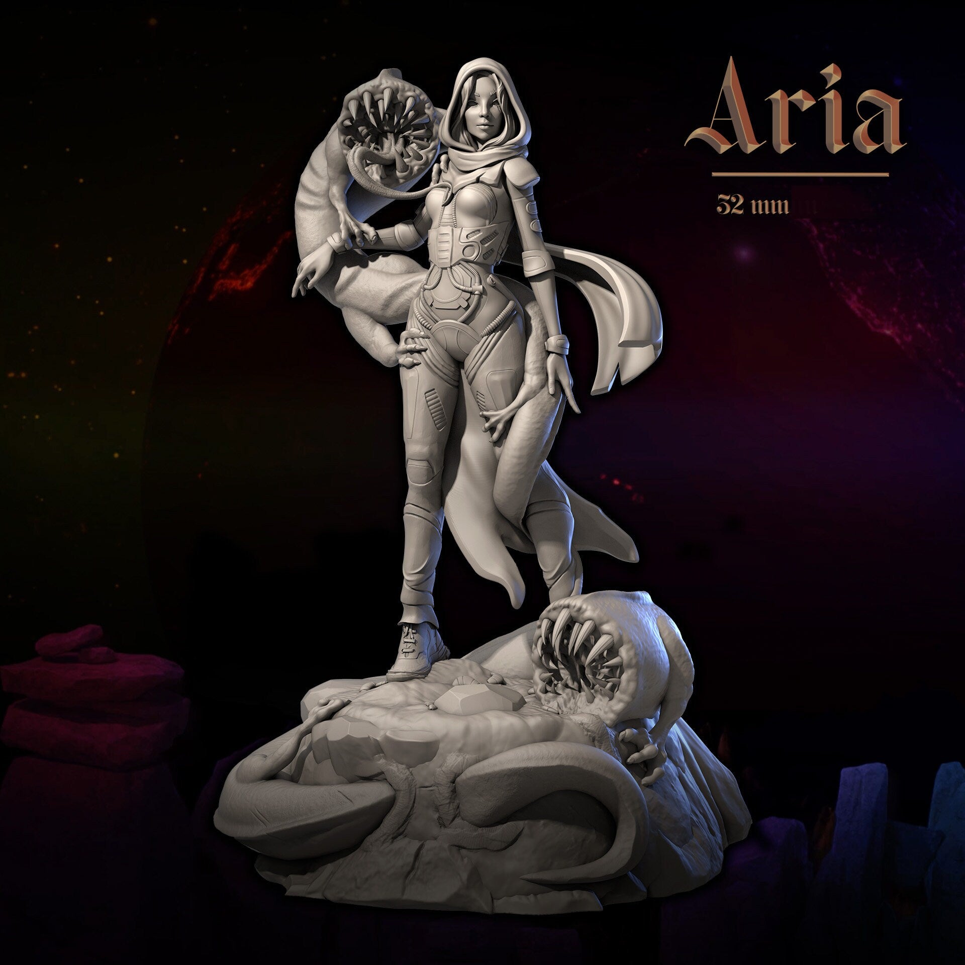 Female Alien Miniature, Aria | Tabletop RPG Miniature | Dungeons and Maidens | Roleplaying 3D Printed Fantasy Mini - 3DPrintDen