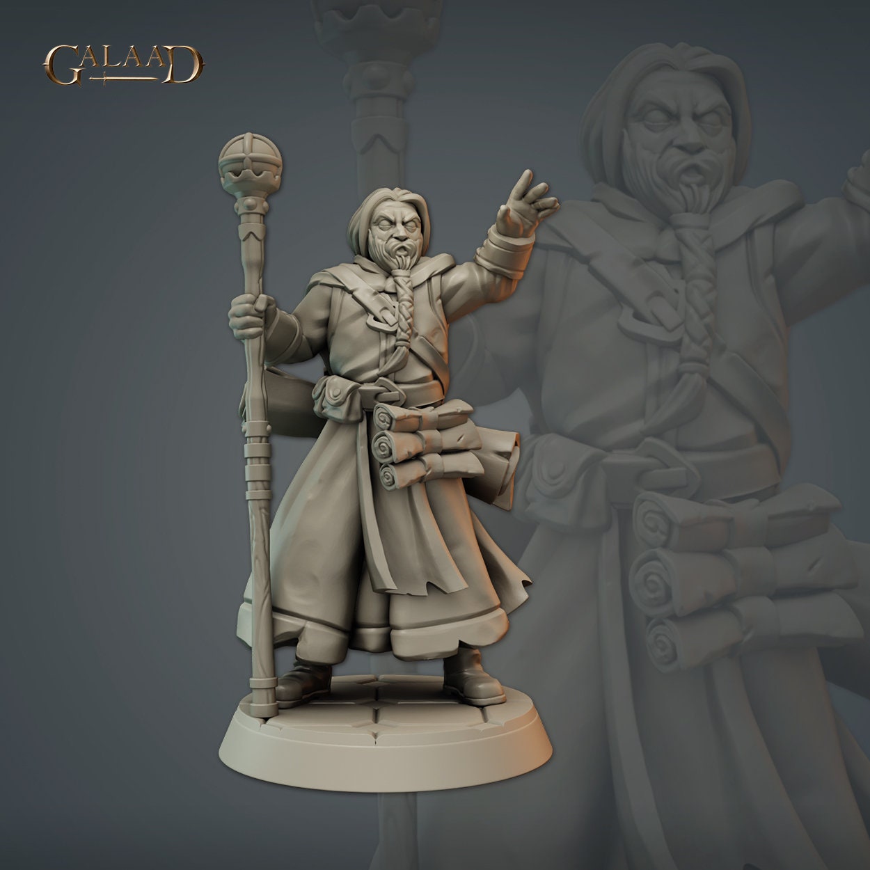 Wizard Miniature | Tabletop RPG Miniature | Galaad Miniatures | Roleplaying 3D Printed Fantasy Mini - 3DPrintDen