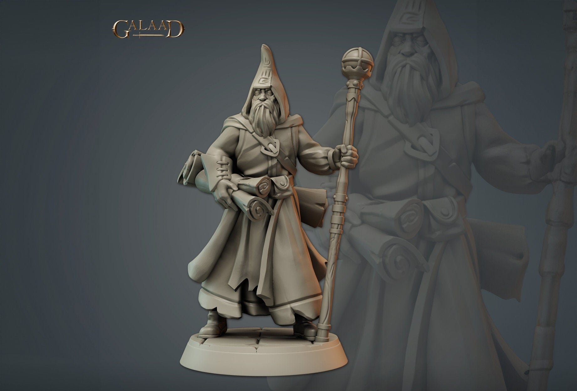 Wizard Miniature | Tabletop RPG Miniature | Galaad Miniatures | Roleplaying 3D Printed Fantasy Mini - 3DPrintDen