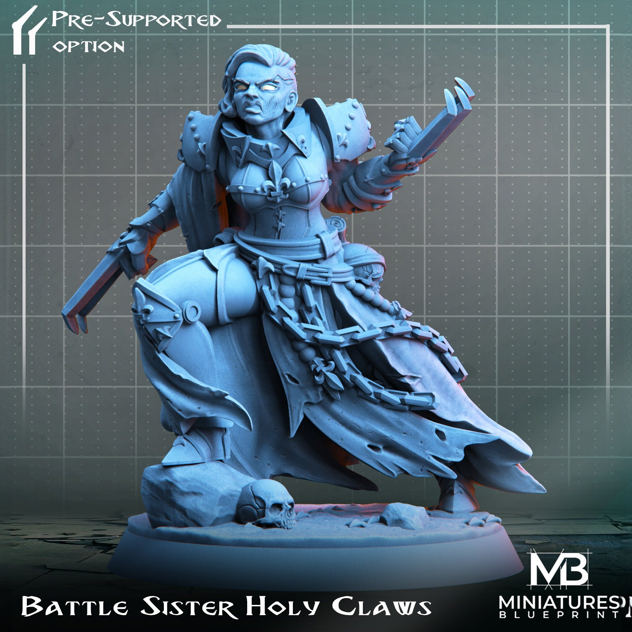 Battle Sister Miniature | Tabletop RPG Miniature | Miniatures Blueprint | Roleplaying 3D Printed Fantasy Mini - 3DPrintDen