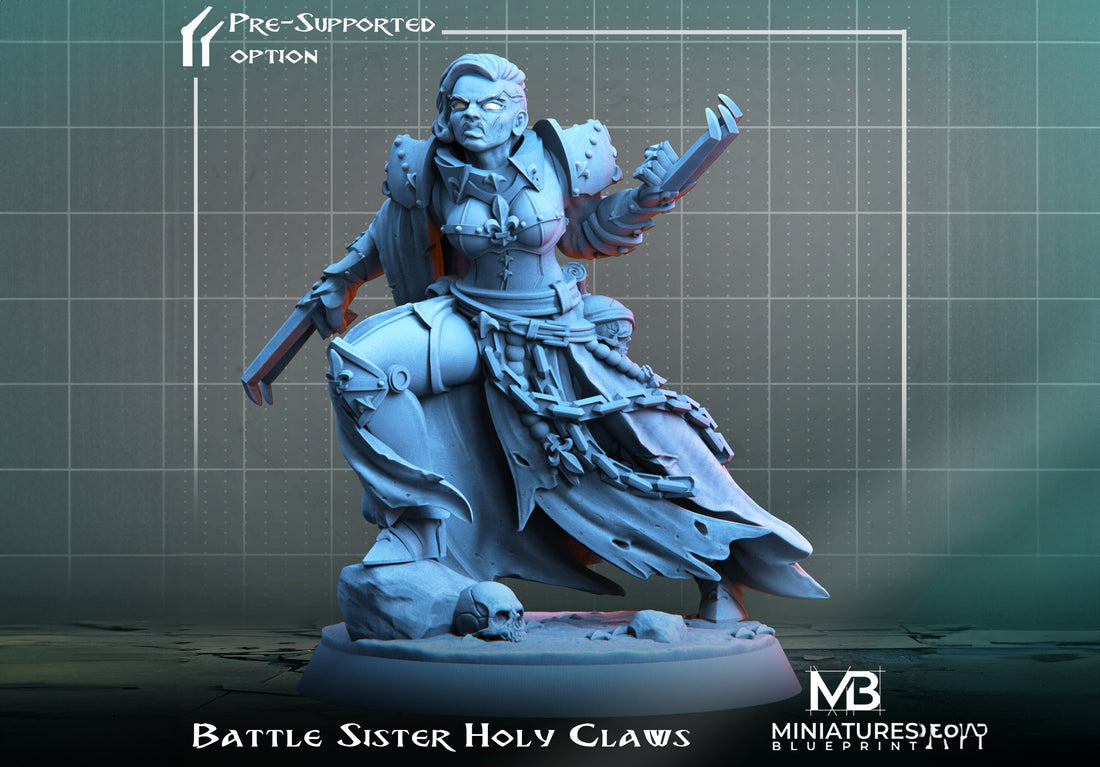 Battle Sister Miniature | Tabletop RPG Miniature | Miniatures Blueprint | Roleplaying 3D Printed Fantasy Mini - 3DPrintDen