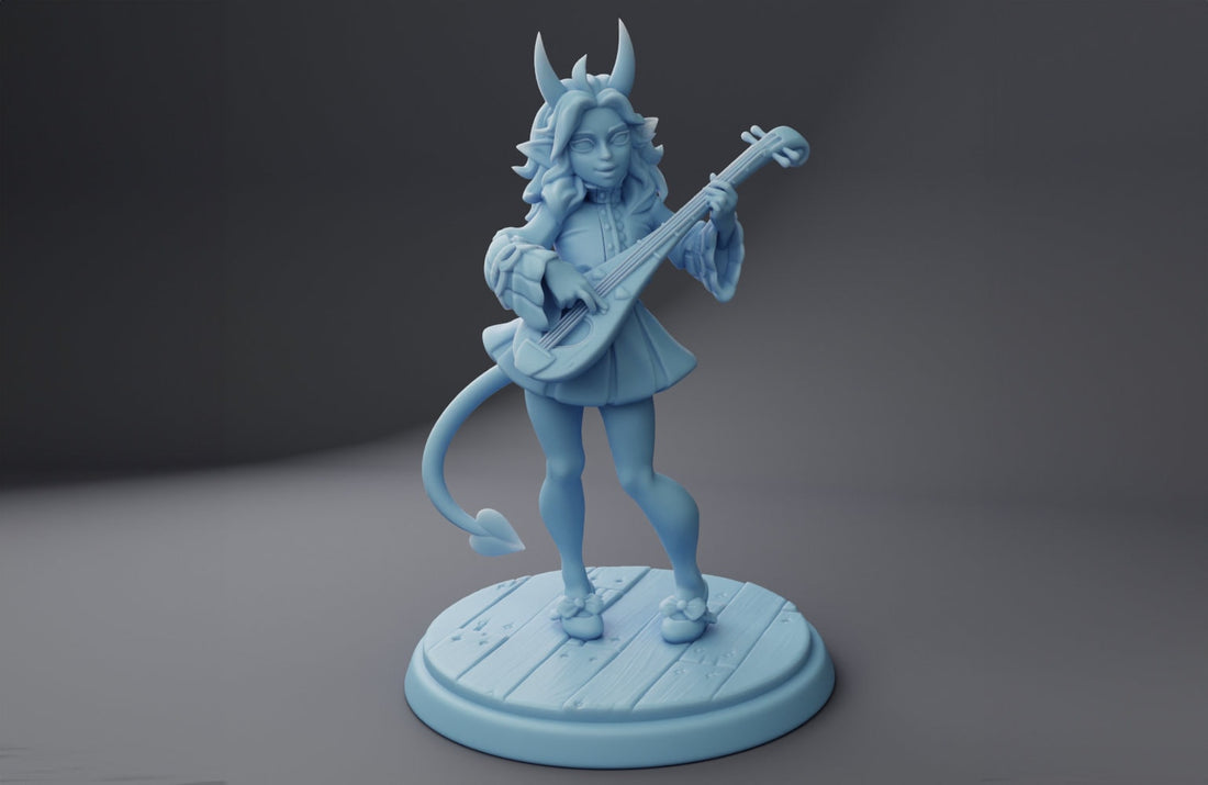 Female Tiefling Bard Miniature, Amora | Twin Goddess Miniatures | Tabletop RPG Miniature | Roleplaying 3D Printed Fantasy Mini - 3DPrintDen