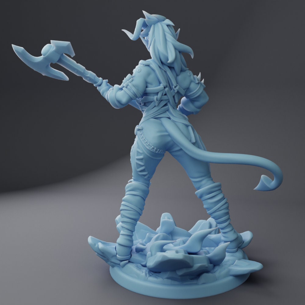 Female Tiefling Barbarian Miniature, Charla | Twin Goddess Miniatures | Tabletop RPG Miniature | Roleplaying 3D Printed Fantasy Mini - 3DPrintDen