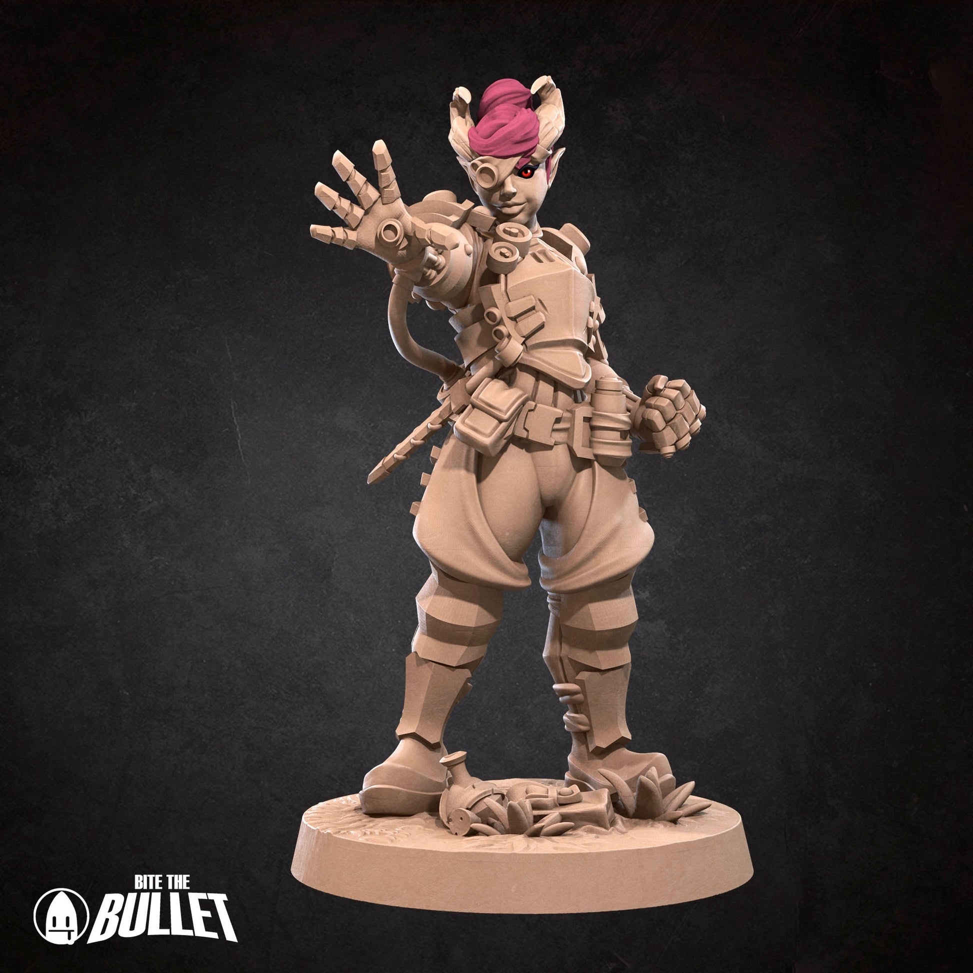 Female Tiefling Artificer Miniature | Tabletop RPG Miniature | Bite the Bullet | Roleplaying 3D Printed Fantasy Mini - 3DPrintDen