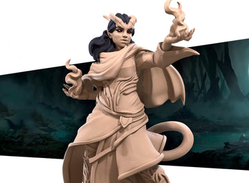 Tiefling Sorceress Miniature | Tabletop RPG Miniature | Bite the Bullet | Roleplaying 3D Printed Fantasy Mini - 3DPrintDen