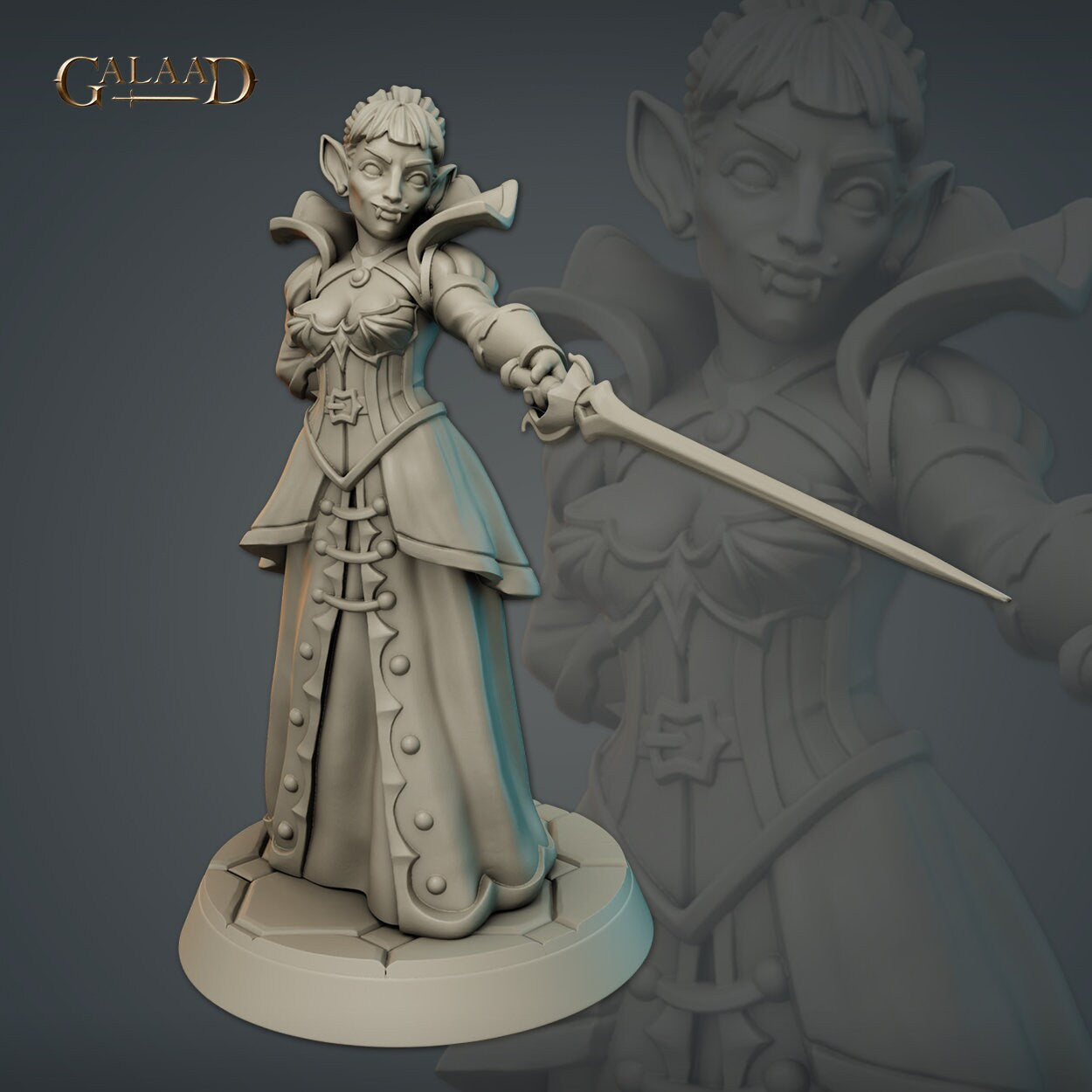 Female Vampire Miniature | Tabletop RPG Miniature | Galaad Miniatures | Roleplaying 3D Printed Fantasy Mini - 3DPrintDen