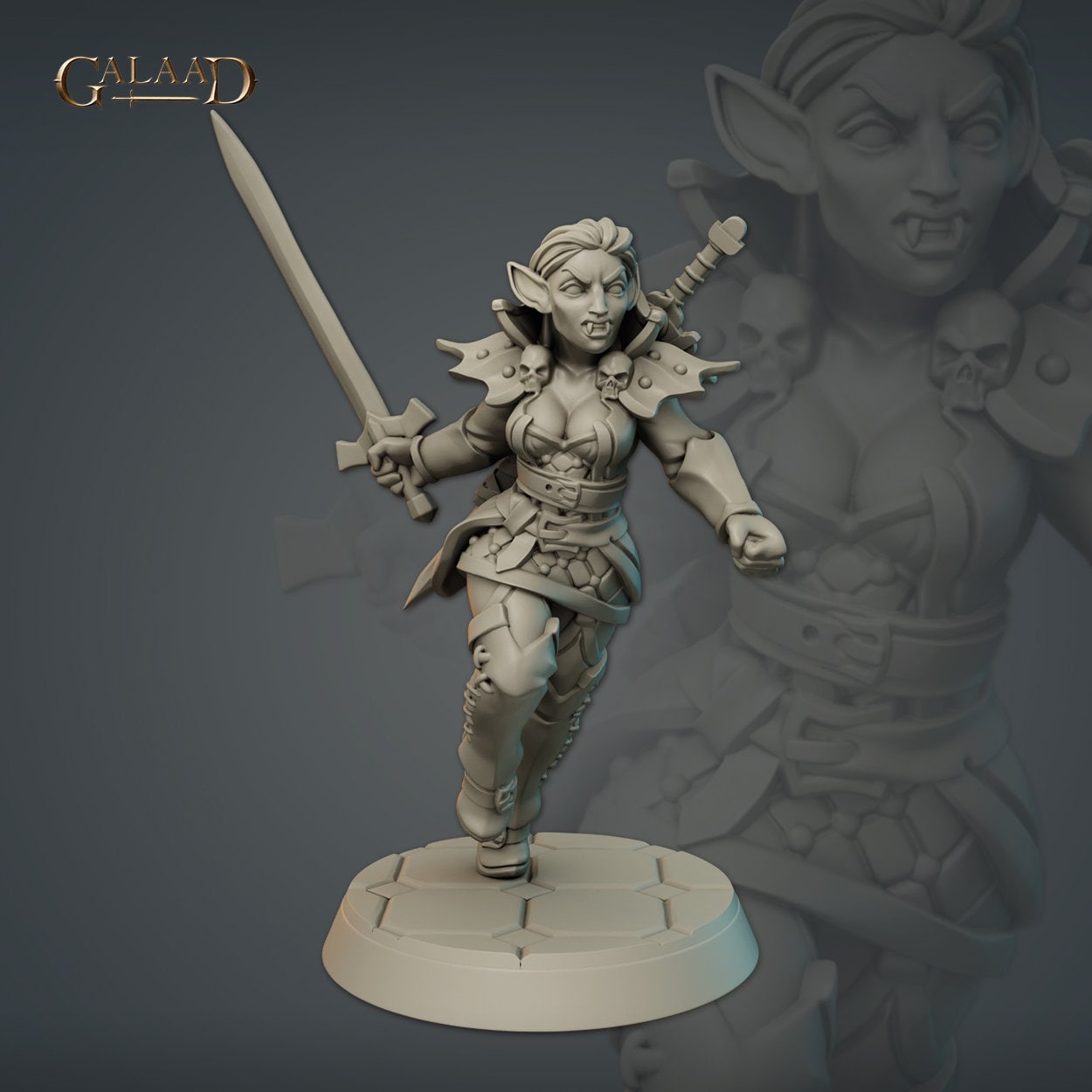 Female Vampire Miniature | Tabletop RPG Miniature | Galaad Miniatures | Roleplaying 3D Printed Fantasy Mini - 3DPrintDen