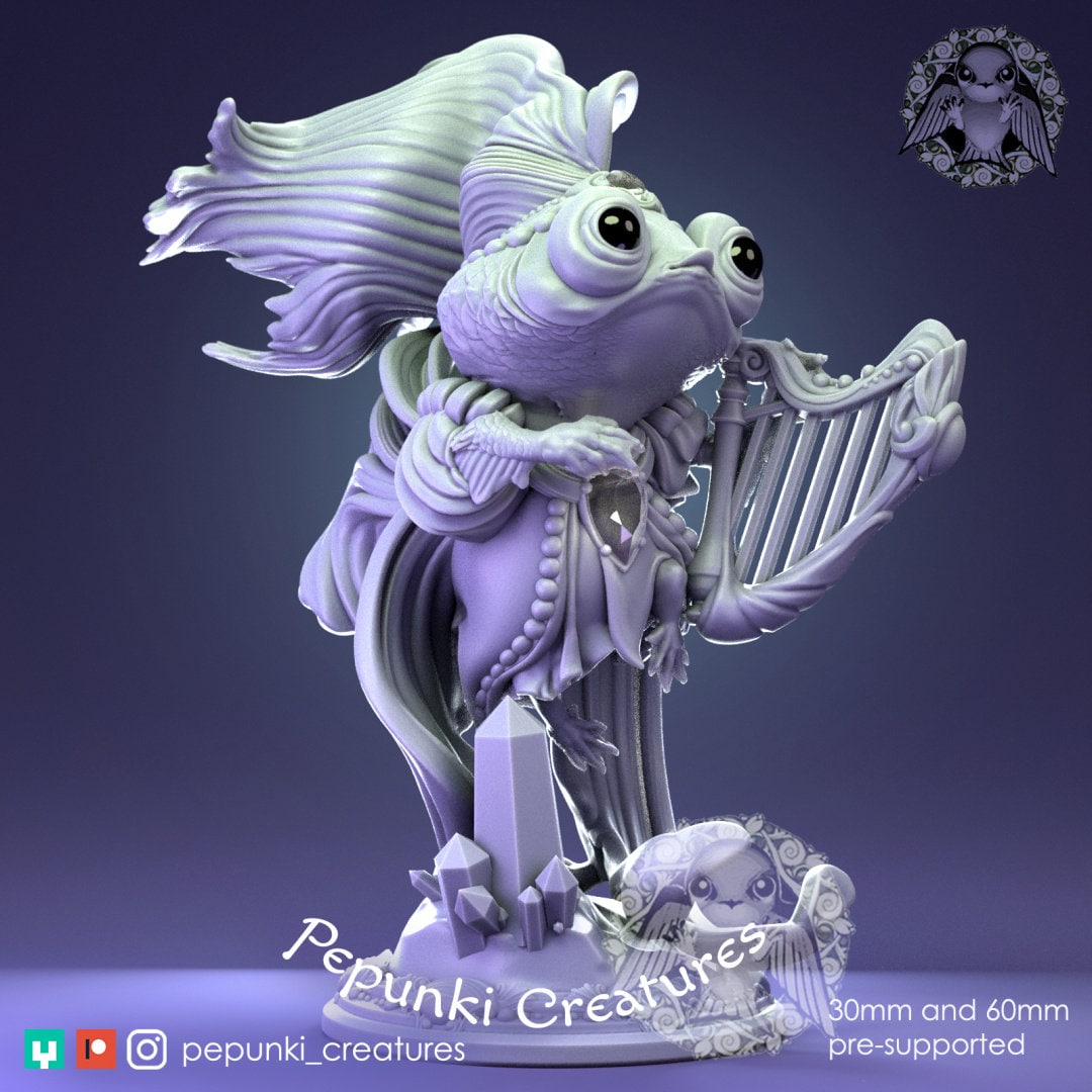 Goldfish Lady Miniature | Tabletop RPG Miniature | Pepunki Creatures | Roleplaying 3D Printed Fantasy Mini - 3DPrintDen