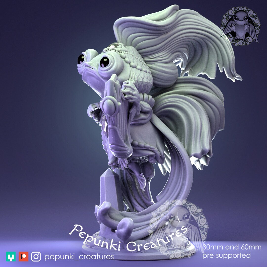 Goldfish Lady Miniature | Tabletop RPG Miniature | Pepunki Creatures | Roleplaying 3D Printed Fantasy Mini - 3DPrintDen