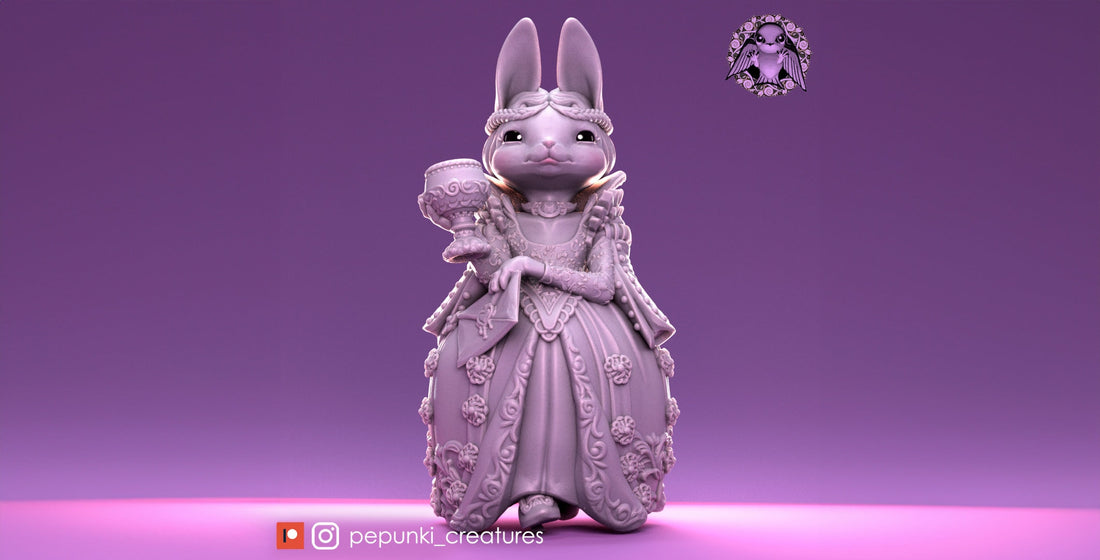 Bunny Duchess Miniature | Tabletop RPG Miniature | Pepunki Creatures | Roleplaying 3D Printed Fantasy Mini - 3DPrintDen