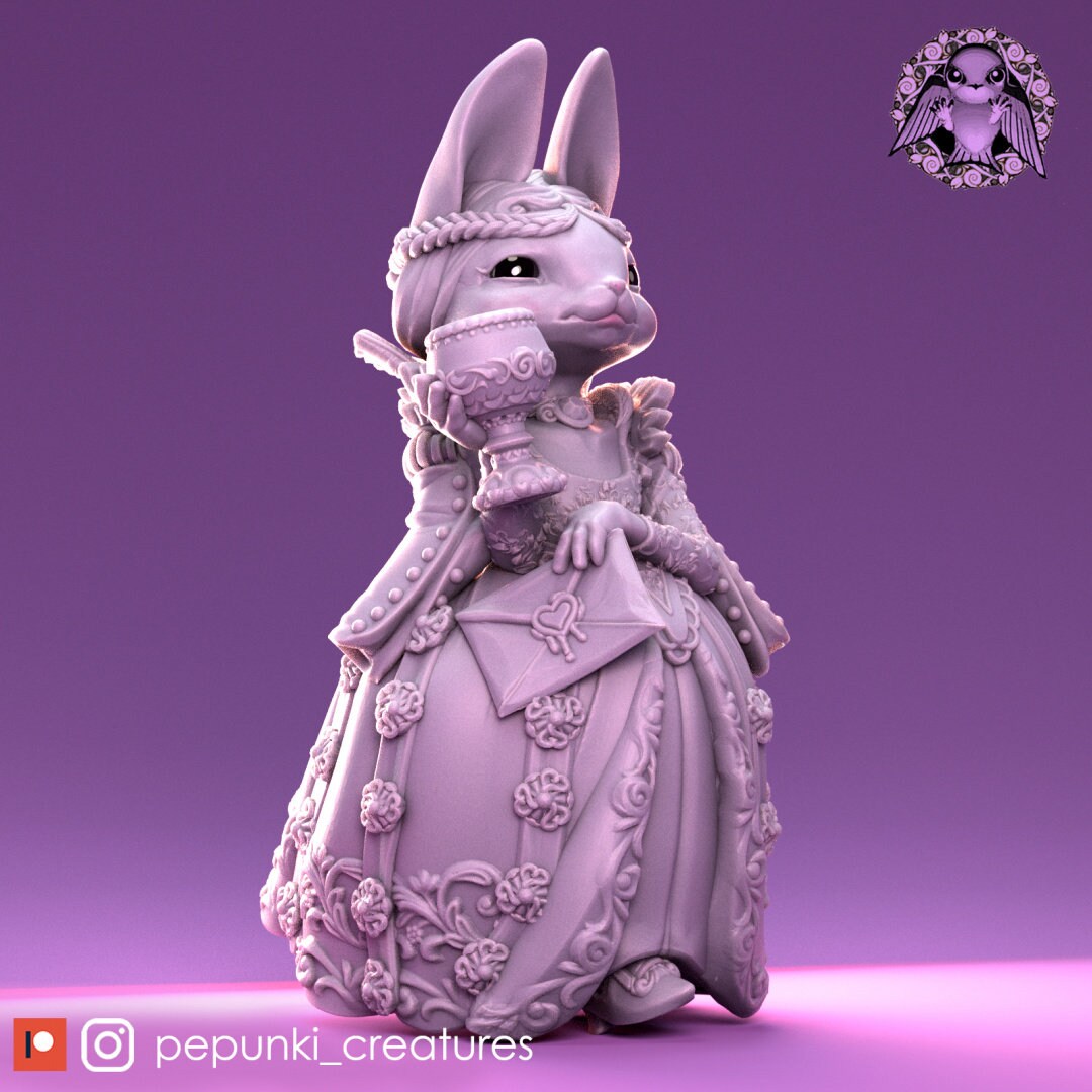 Bunny Duchess Miniature | Tabletop RPG Miniature | Pepunki Creatures | Roleplaying 3D Printed Fantasy Mini - 3DPrintDen