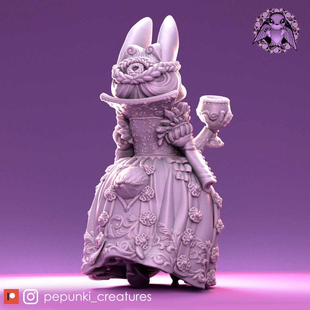 Bunny Duchess Miniature | Tabletop RPG Miniature | Pepunki Creatures | Roleplaying 3D Printed Fantasy Mini - 3DPrintDen