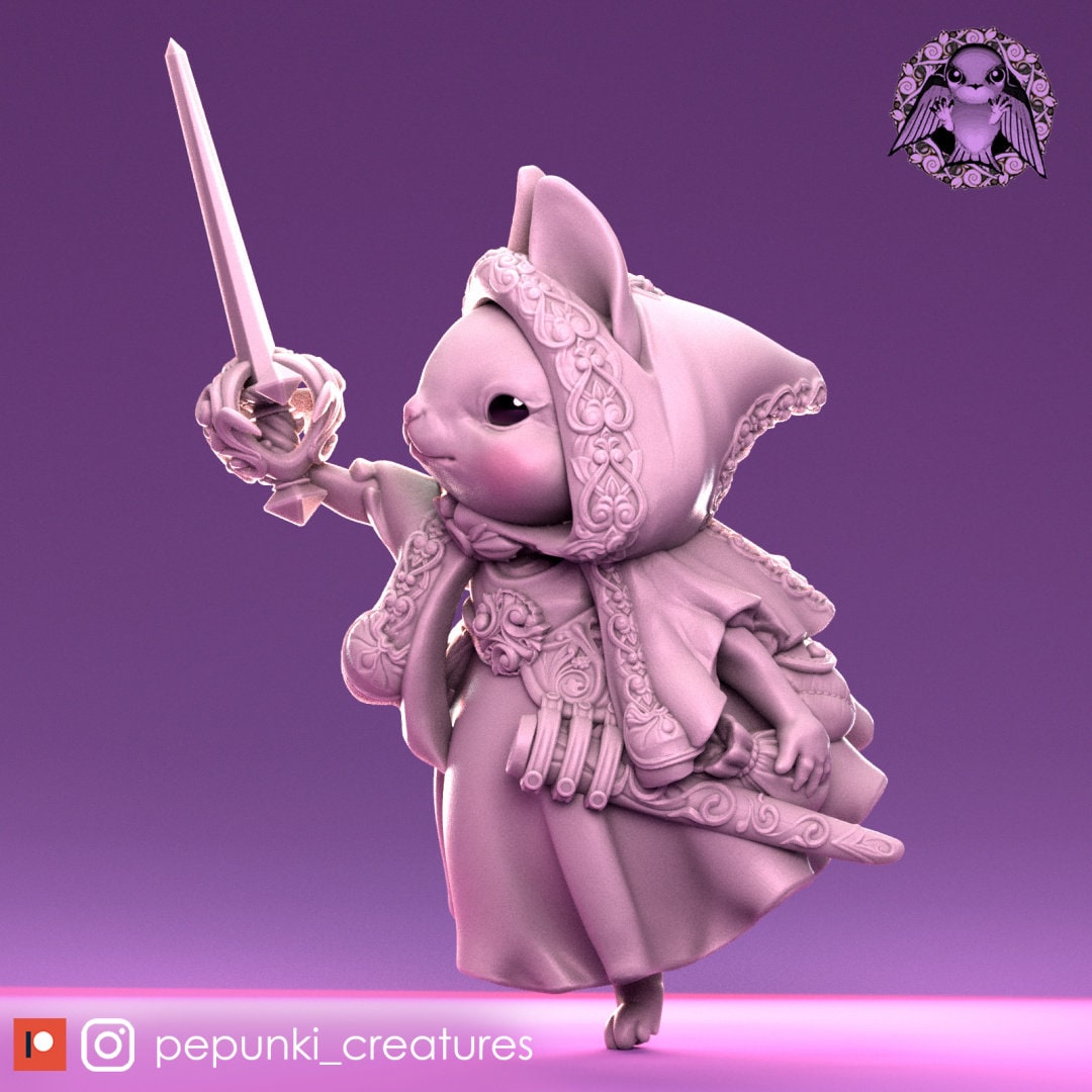 Bunny Rogue Miniature | Tabletop RPG Miniature | Pepunki Creatures | Roleplaying 3D Printed Fantasy Mini - 3DPrintDen