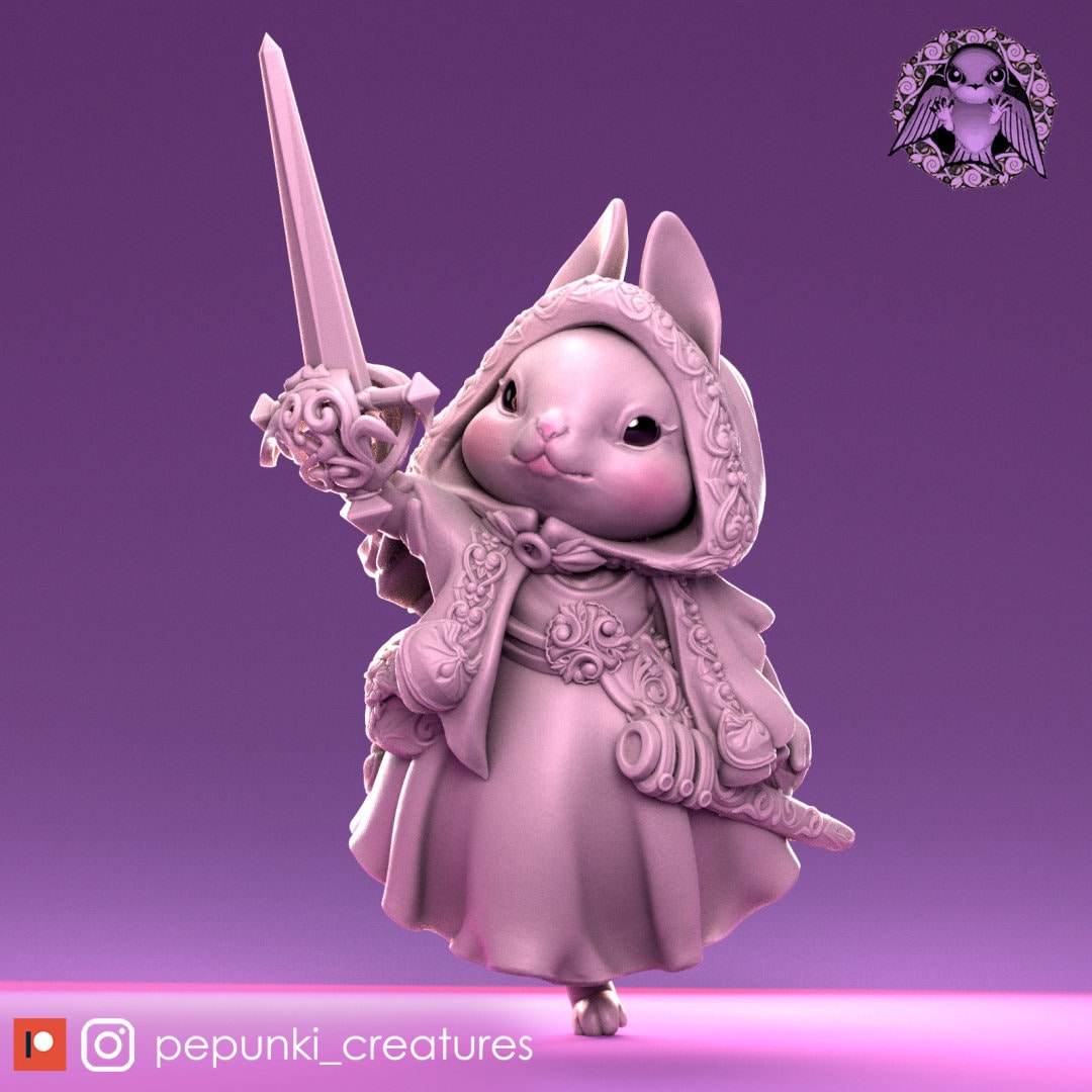 Bunny Rogue Miniature | Tabletop RPG Miniature | Pepunki Creatures | Roleplaying 3D Printed Fantasy Mini - 3DPrintDen