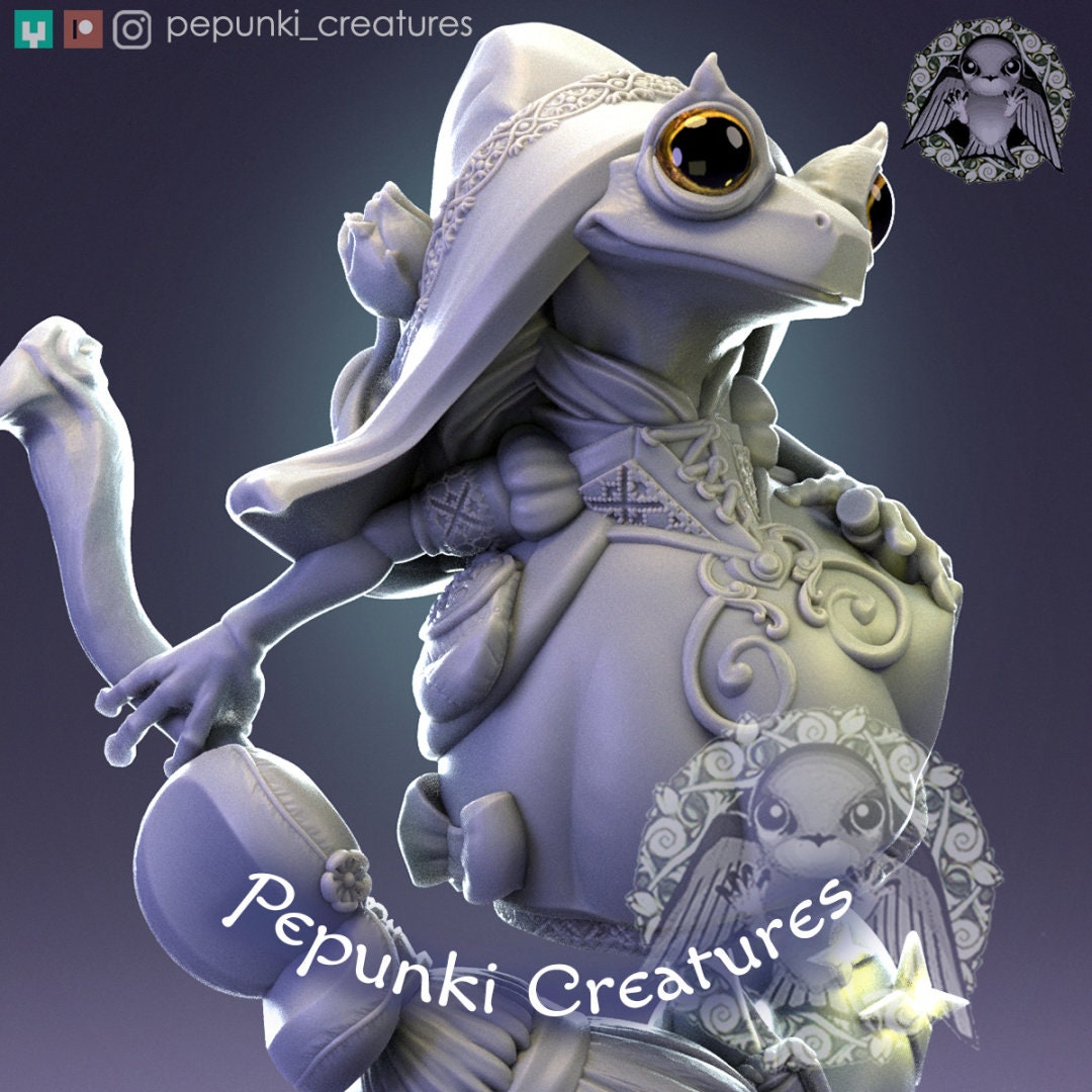 Frog Witch Miniature | Tabletop RPG Miniature | Pepunki Creatures | Roleplaying 3D Printed Fantasy Mini - 3DPrintDen