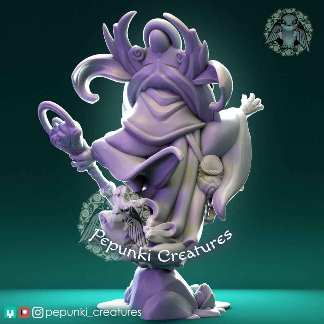 Dart Frog Sorcerer Miniature | Tabletop RPG Miniature | Pepunki Creatures | Roleplaying 3D Printed Fantasy Mini - 3DPrintDen