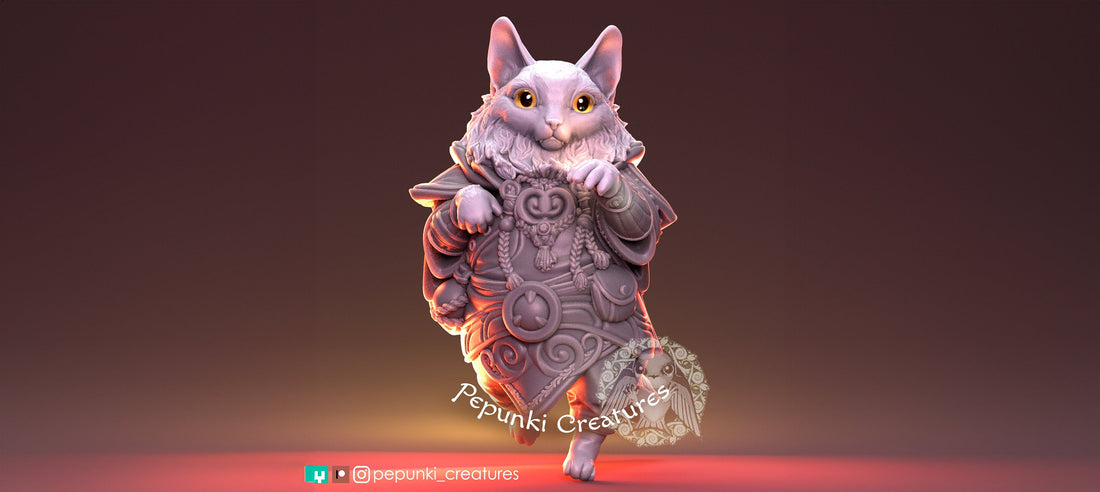 Cat Noble Miniature | Tabletop RPG Miniature | Pepunki Creatures | Roleplaying 3D Printed Fantasy Mini - 3DPrintDen