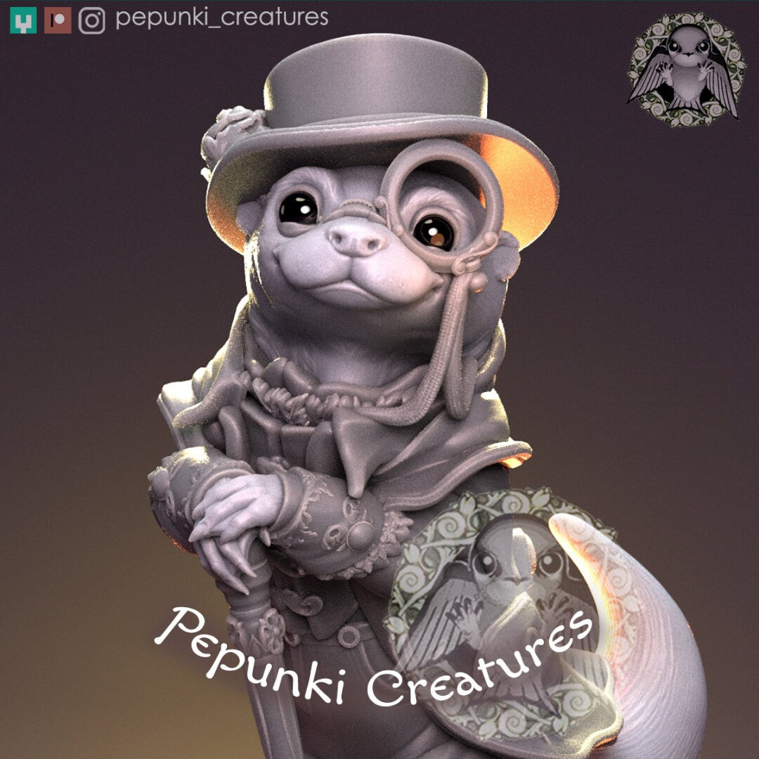 Otter Gentleman Miniature | Tabletop RPG Miniature | Pepunki Creatures | Roleplaying 3D Printed Fantasy Mini - 3DPrintDen