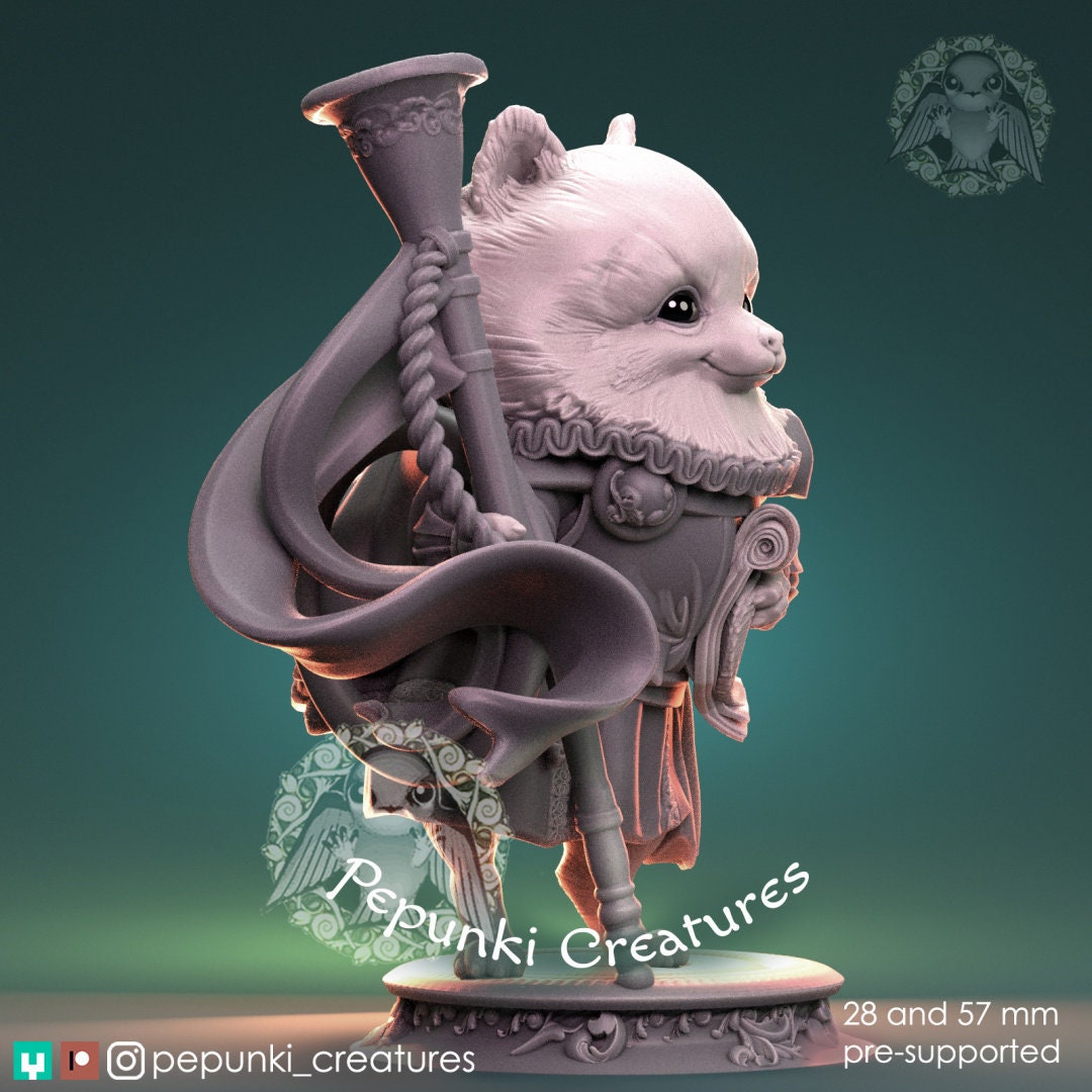 Pomeranian Herald Miniature | Tabletop RPG Miniature | Pepunki Creatures | Roleplaying 3D Printed Fantasy Mini - 3DPrintDen