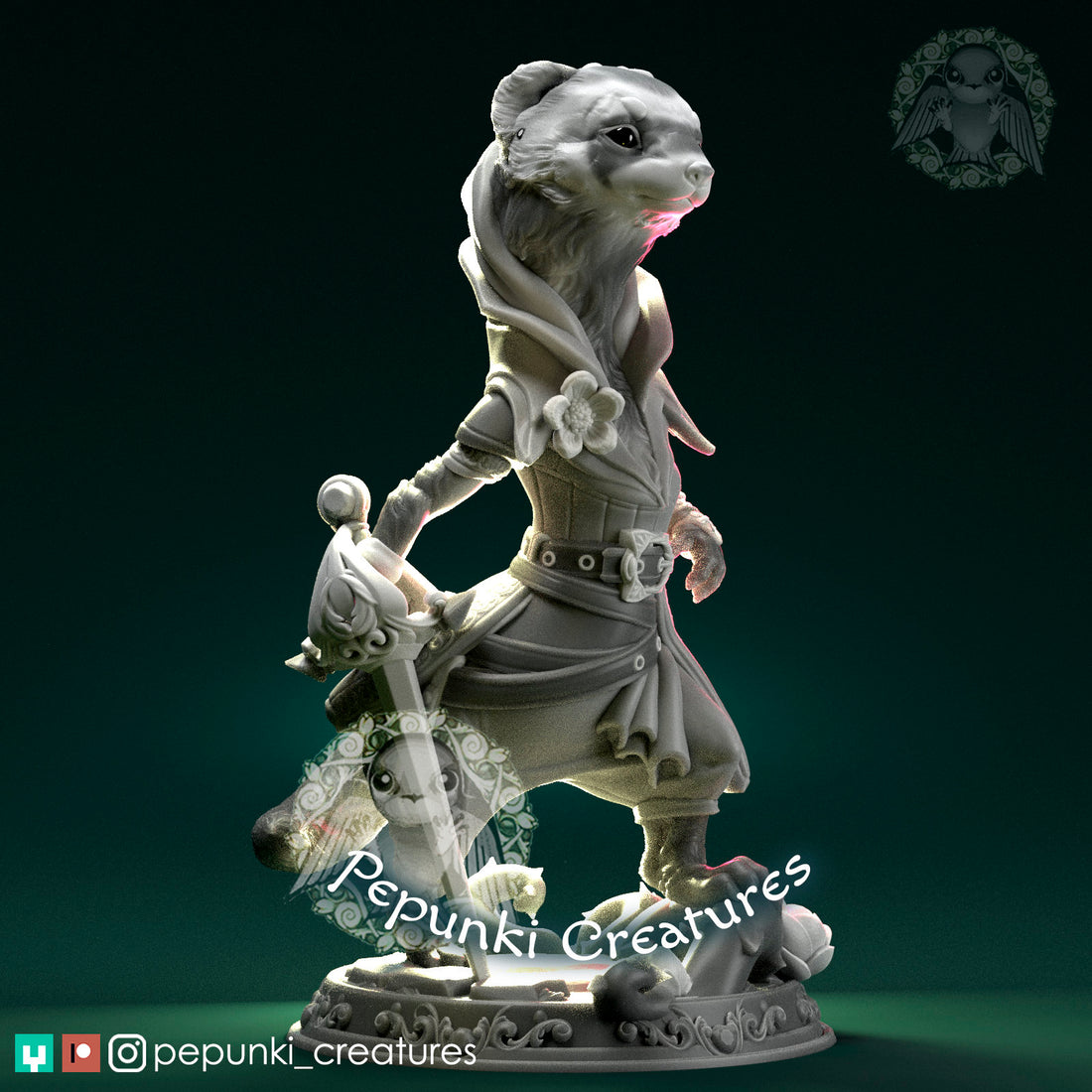 Ferret Rogue Miniature | Tabletop RPG Miniature | Pepunki Creatures | Roleplaying 3D Printed Fantasy Mini - 3DPrintDen