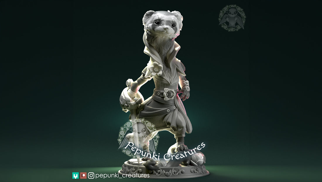 Ferret Rogue Miniature | Tabletop RPG Miniature | Pepunki Creatures | Roleplaying 3D Printed Fantasy Mini - 3DPrintDen