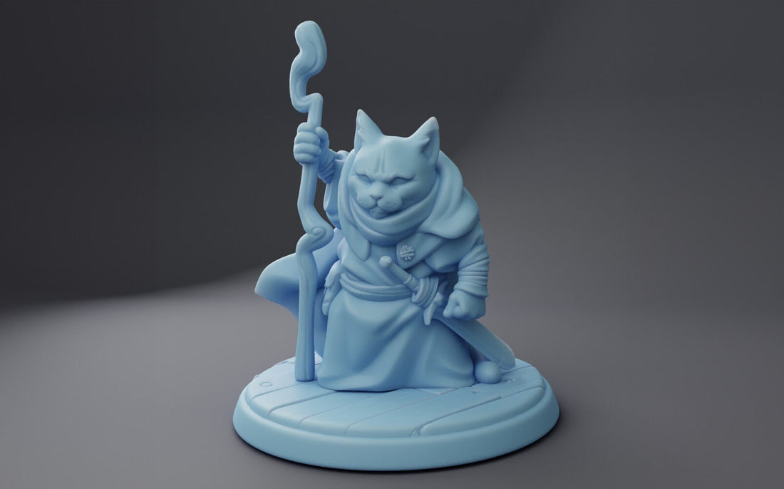 Old Hermit Cat Miniature | Twin Goddess Miniatures | Tabletop RPG Miniature | Roleplaying 3D Printed Fantasy Mini - 3DPrintDen